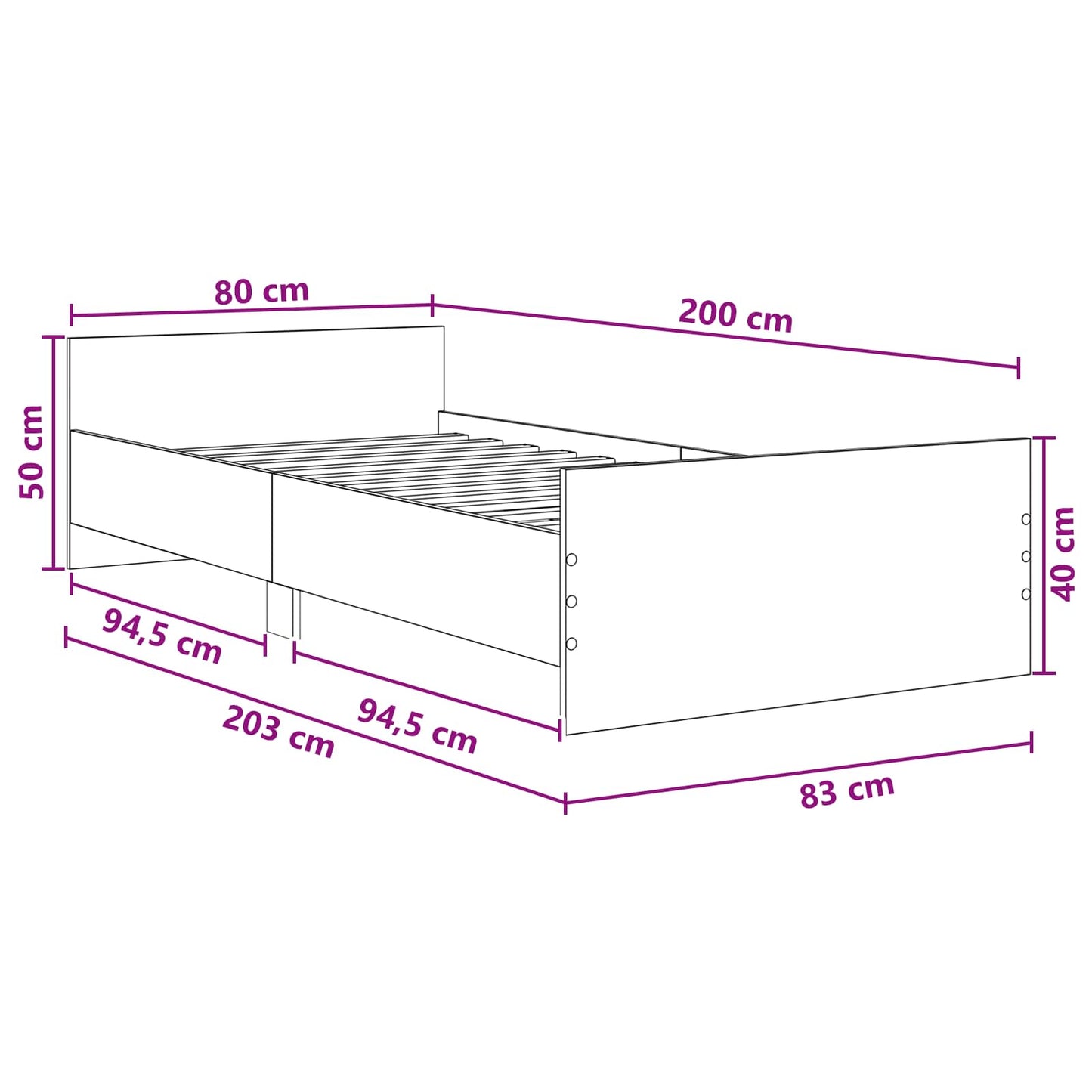 Sengestamme med hodegatt Artisan eik 80 x 200 cm Konstruert tre