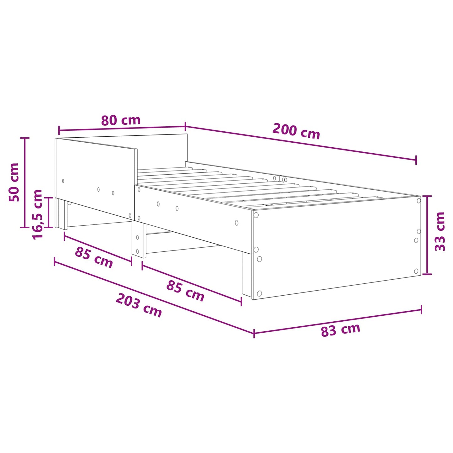 Sengestamme med hodegatt Røkt Eik 80 x 200 cm Konstruert tre