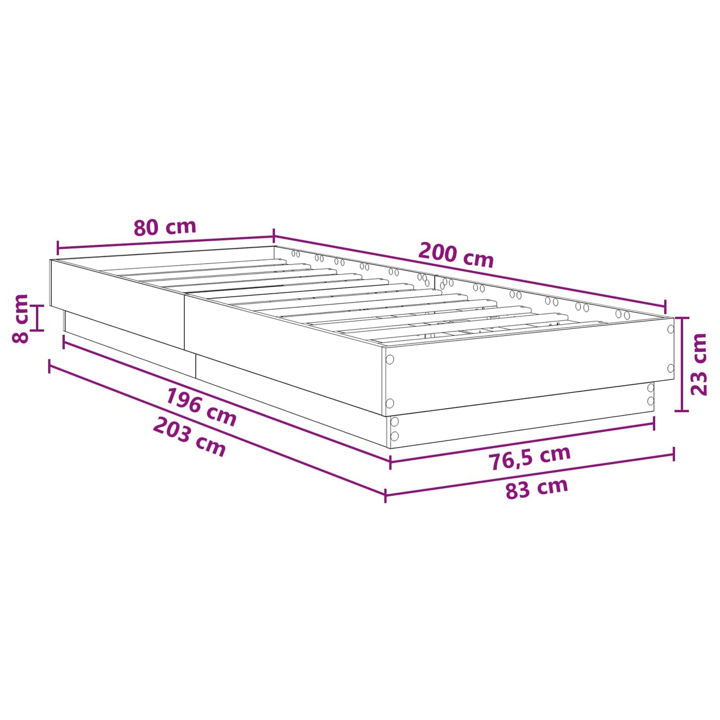 Gulvsengramme Grå Sonoma 80 x 200 cm Konstruert tre