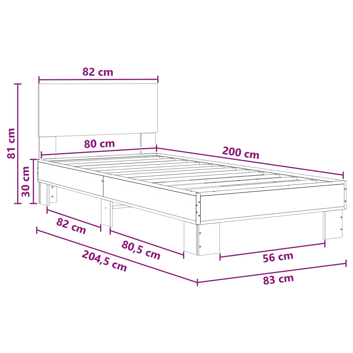 Sengestamme med hodegatt Svart eik 80 x 200 cm Konstruert tre