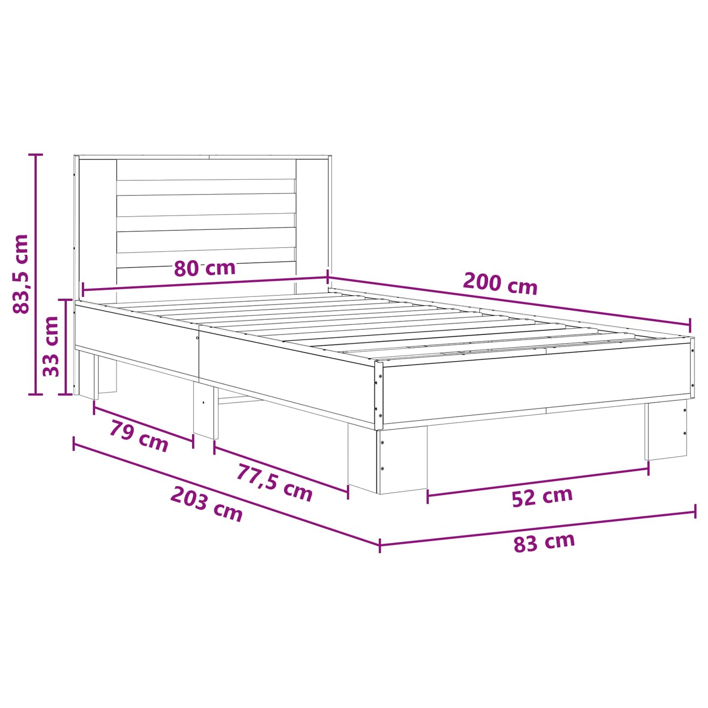 Sengestamme med hodegatt Gammelt tre 80 x 200 cm Konstruert tre