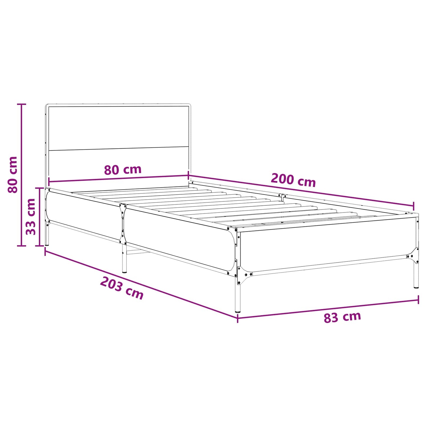 Sengestamme med hodegatt Sonoma eik 80 x 200 cm Konstruert tre