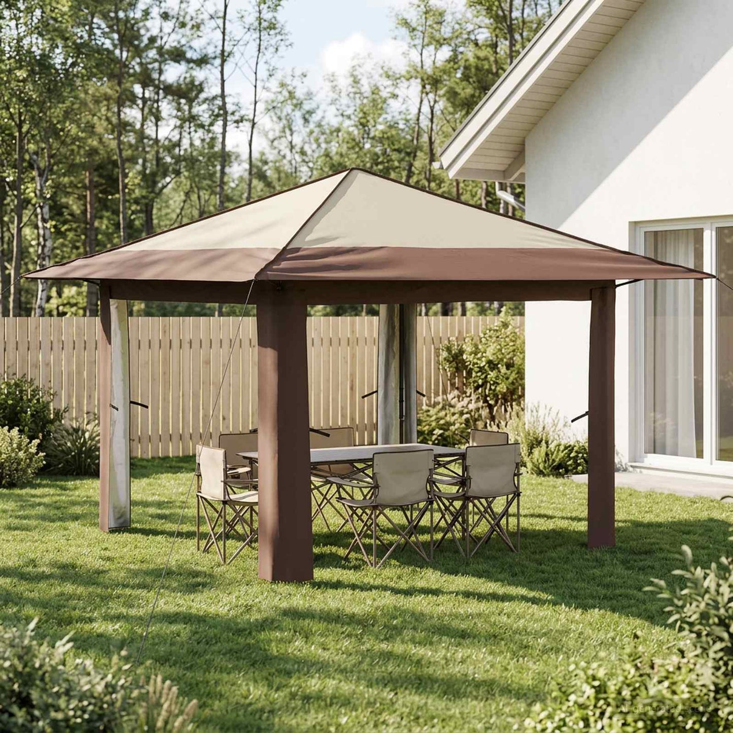 Gazebo uten sidevegg 3,3 x 3,3 m Krem og brun