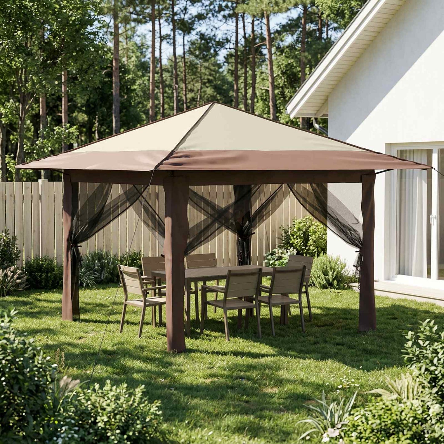 Gazebo med 4 sidevegger 3,3 x 3,3 m Krem og brun