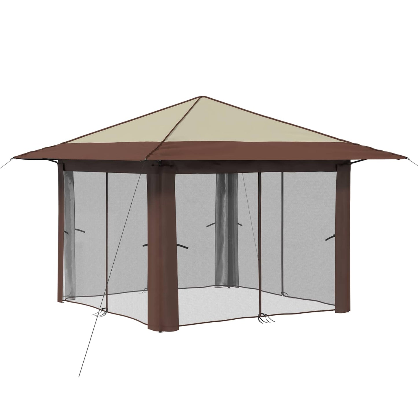 Gazebo med 4 sidevegger 3,3 x 3,3 m Krem og brun