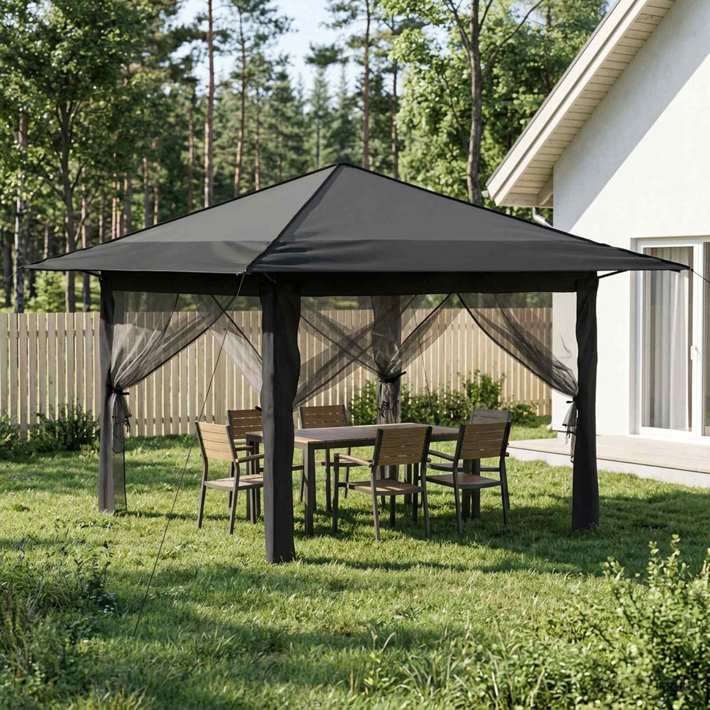 Gazebo med 4 sidevegger 3,3 x 3,3 m Lysegrå og antrasitt
