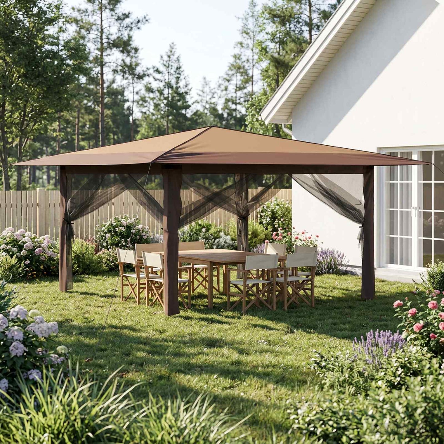 Gazebo med 4 sidevegger 4 x 4 m Beige og Brun
