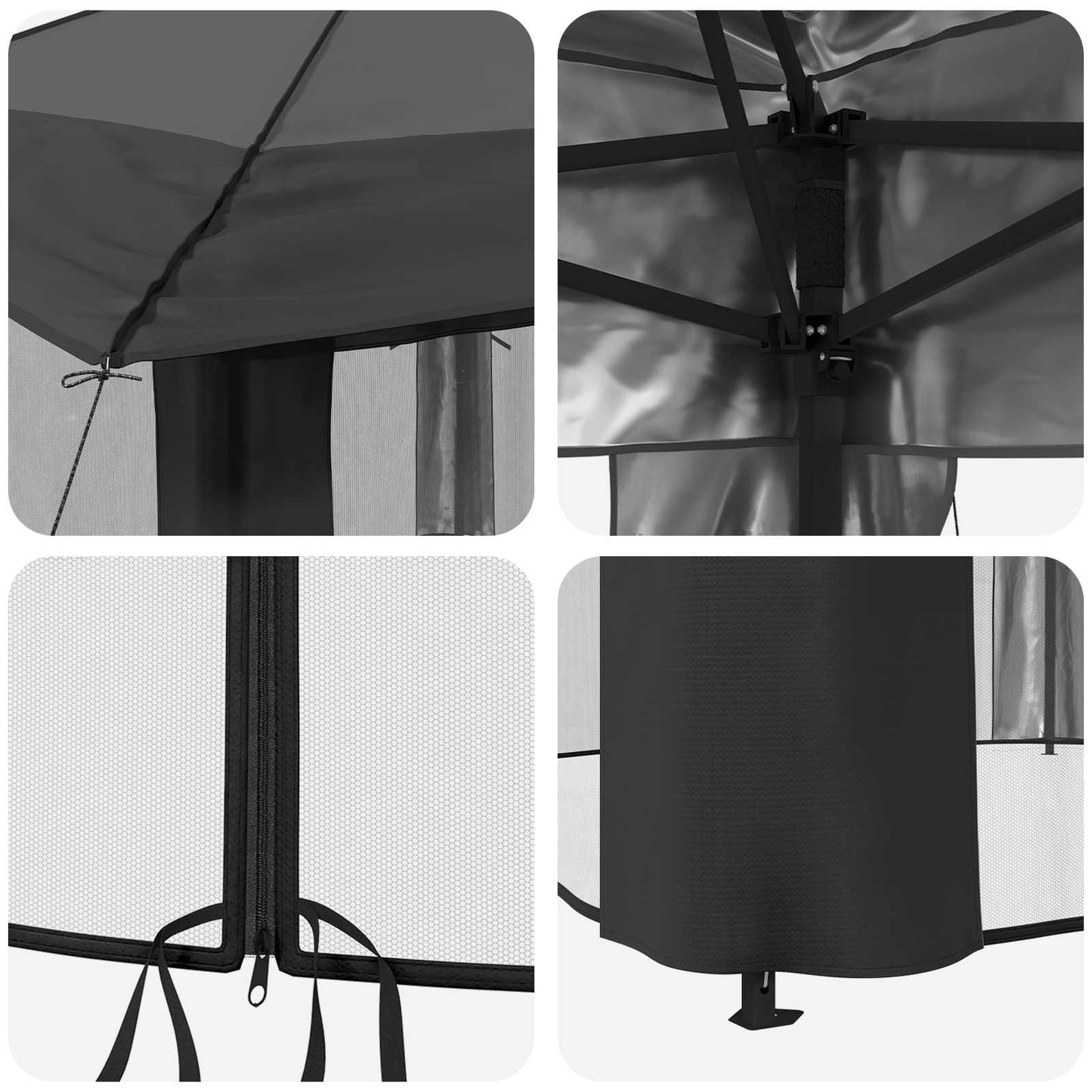 Gazebo med 4 sidevegger 4 x 4 m Lysegrå og antrasitt