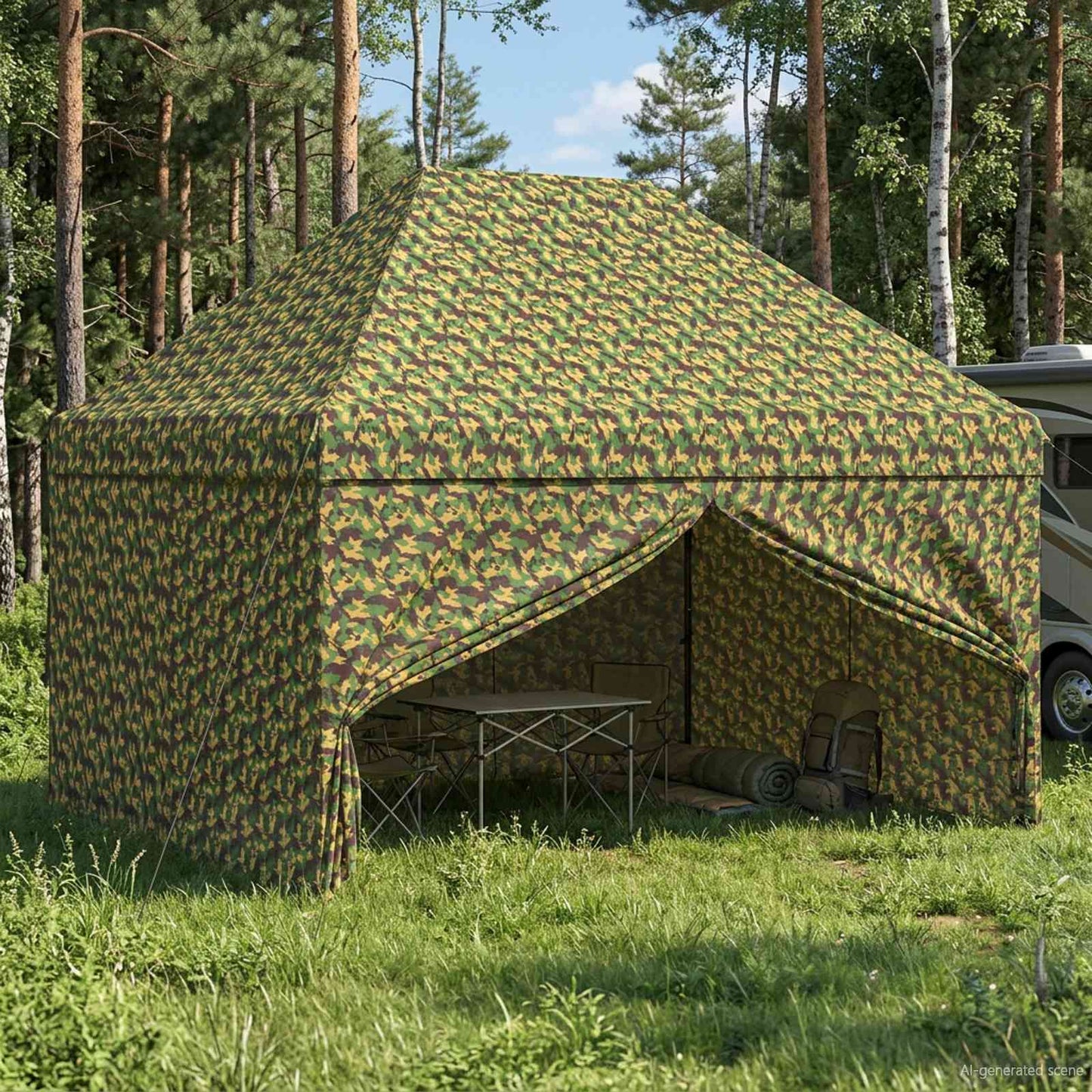 Markiseduk med 4 Vegger 3 x 4 m Hærkamuflasje