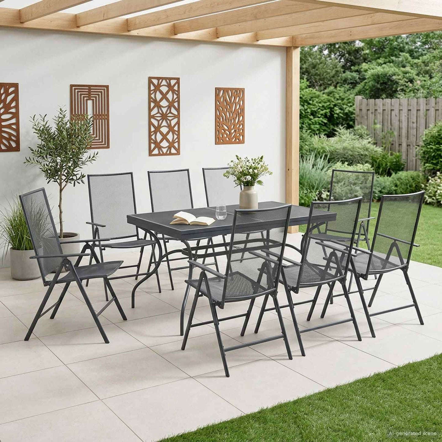 Hage Spisegruppe 9 pcs Antrasitt 212 x 90 x 76 cm Mesh og Stål