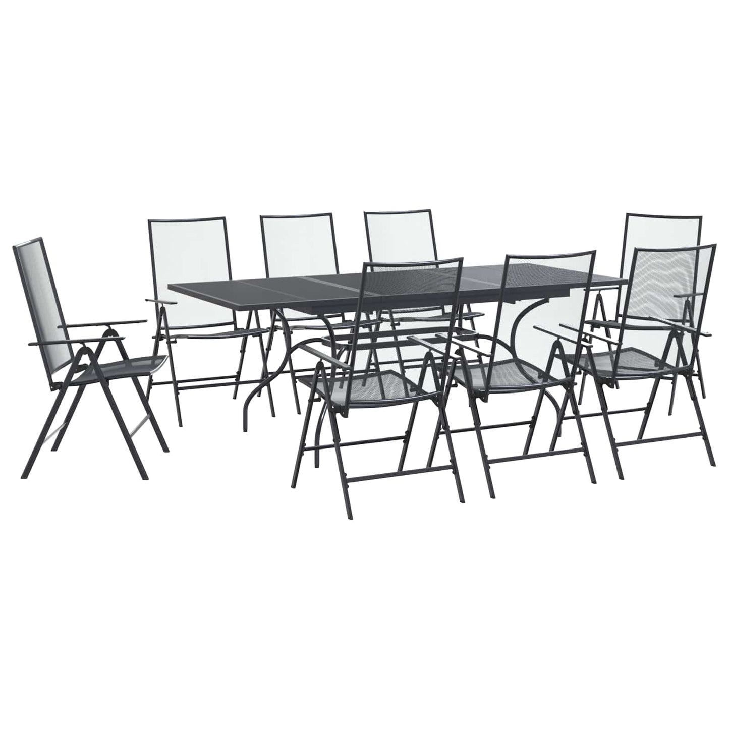 Hage Spisegruppe 9 pcs Antrasitt 212 x 90 x 76 cm Mesh og Stål