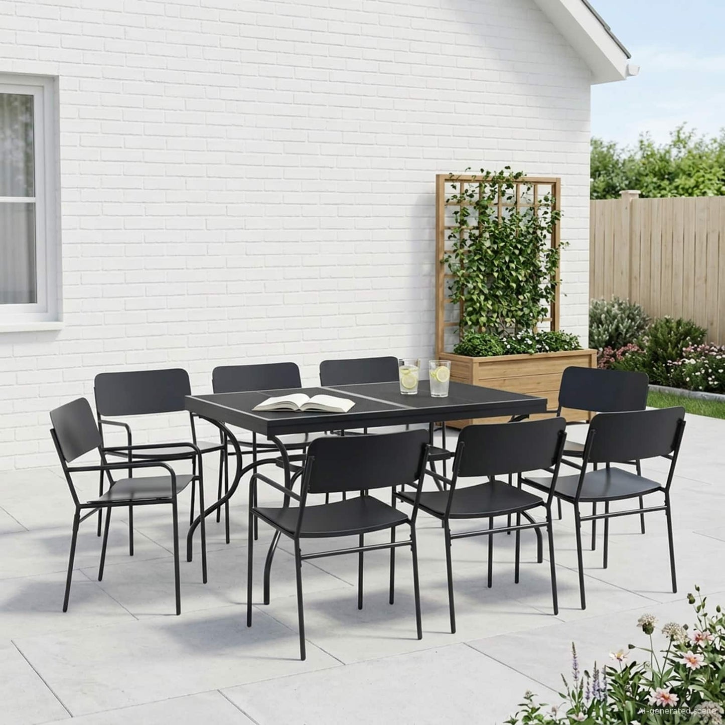 Hage Spisegruppe 9 pcs Antrasitt Stål