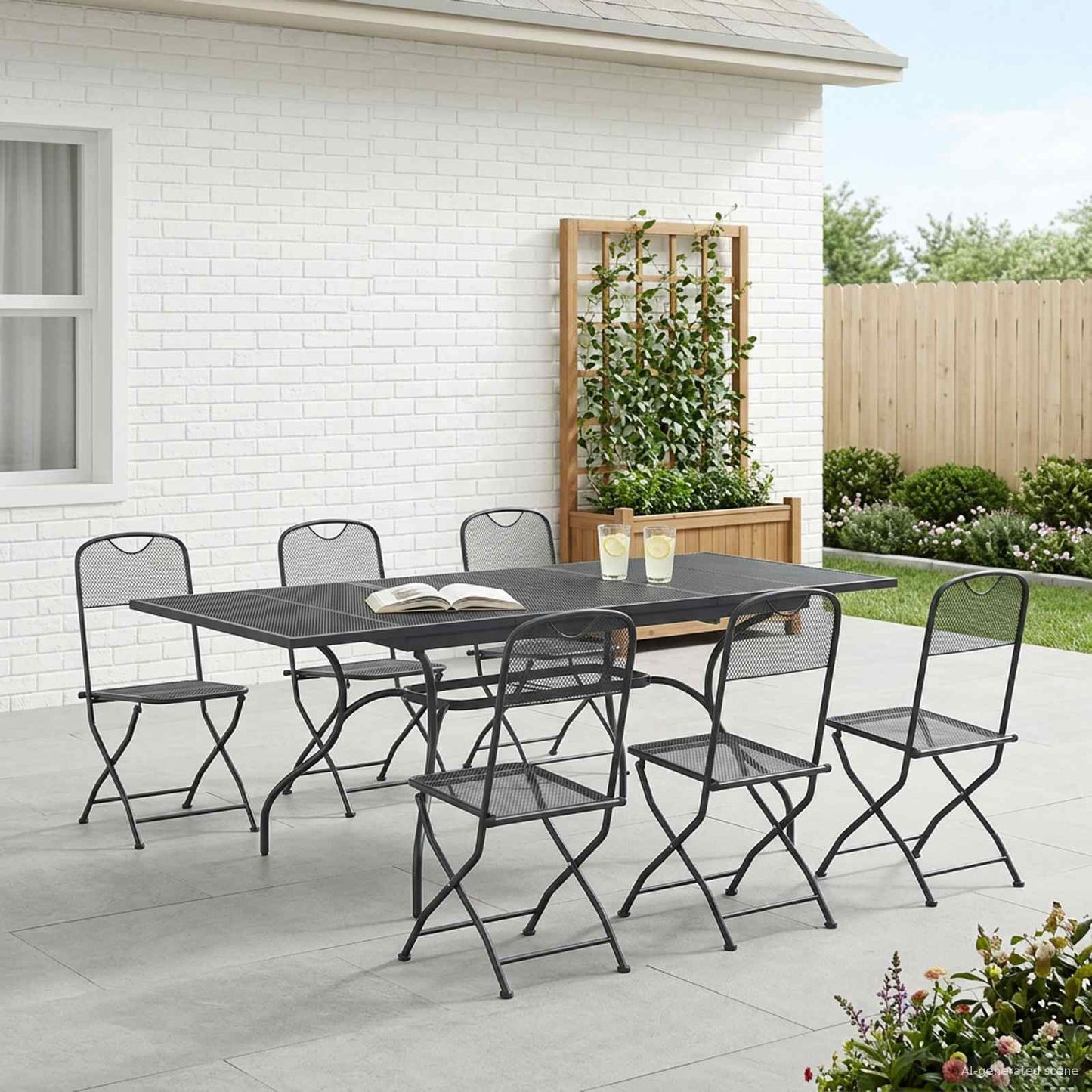 Hage Spisegruppe 7 pcs Antrasitt 212 x 90 x 76 cm Mesh og Stål