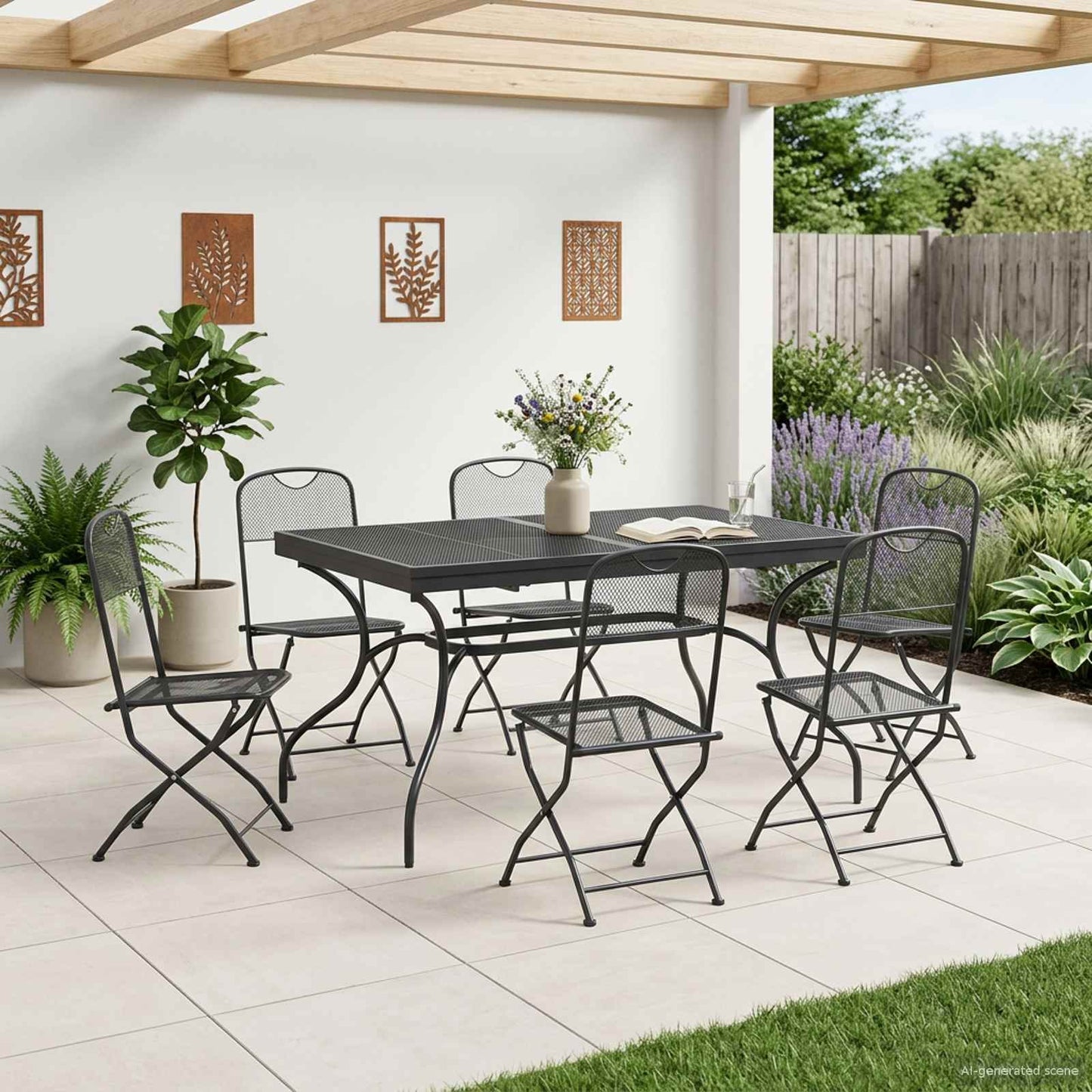 Hage Spisegruppe 7 pcs Antrasitt 212 x 90 x 76 cm Mesh og Stål