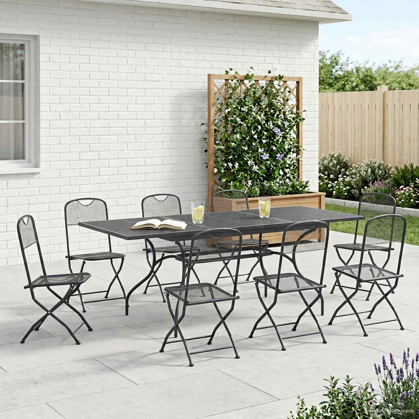 Hage Spisegruppe 9 pcs Antrasitt 212 x 90 x 76 cm Mesh og Stål