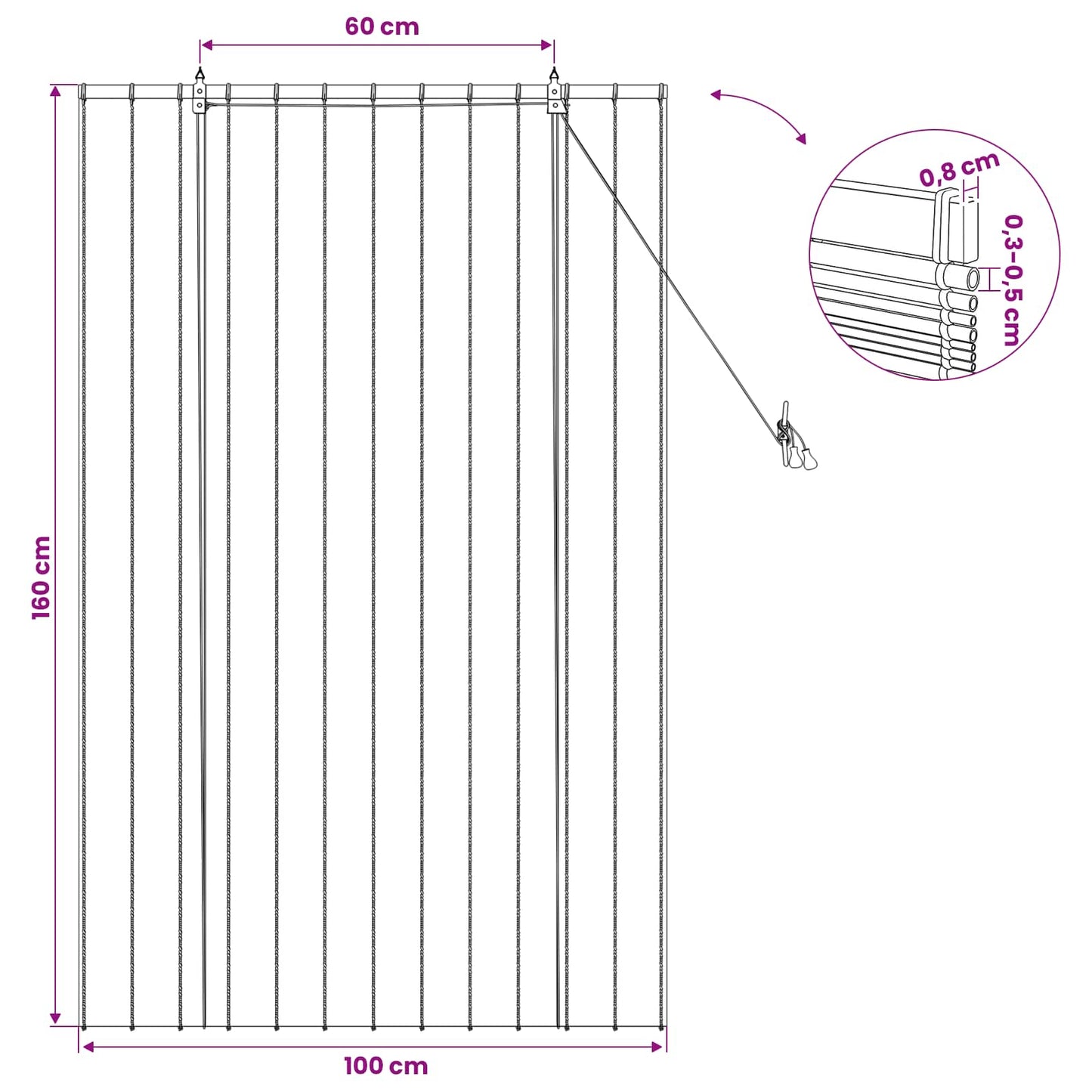Rullegardin Naturlig 100 x 160 cm Siv
