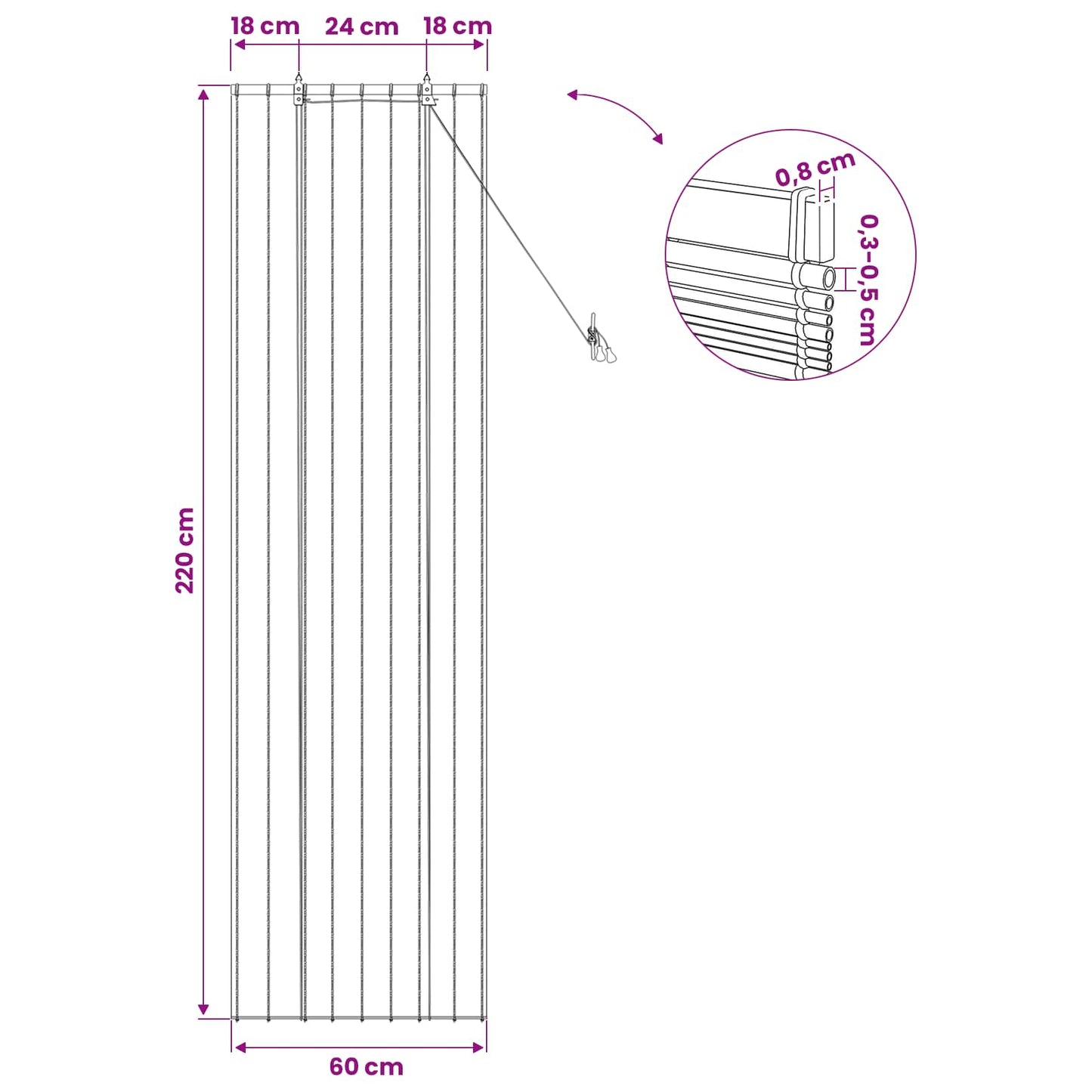 Rullegardin Naturlig 60 x 220 cm Siv