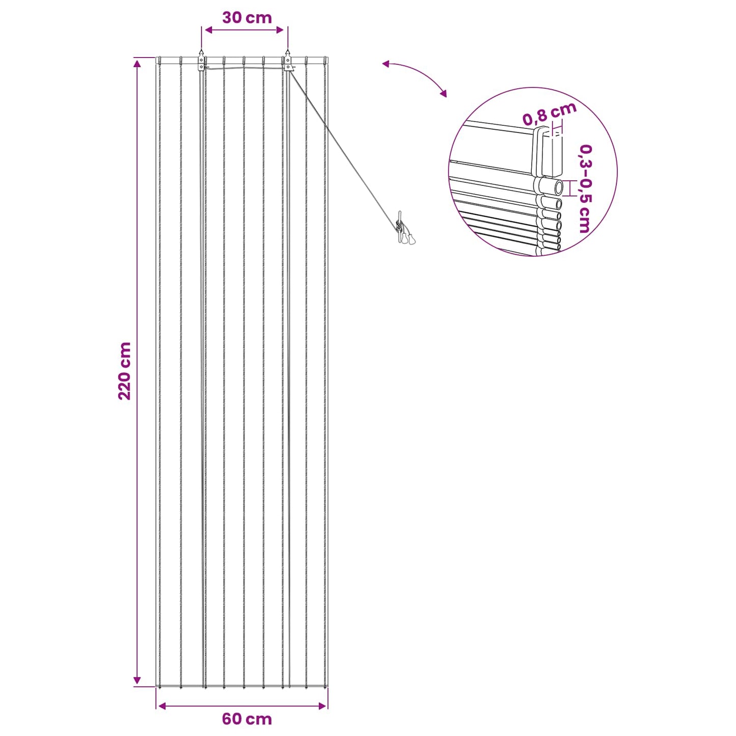 Rullegardin Naturlig 60 x 220 cm Siv