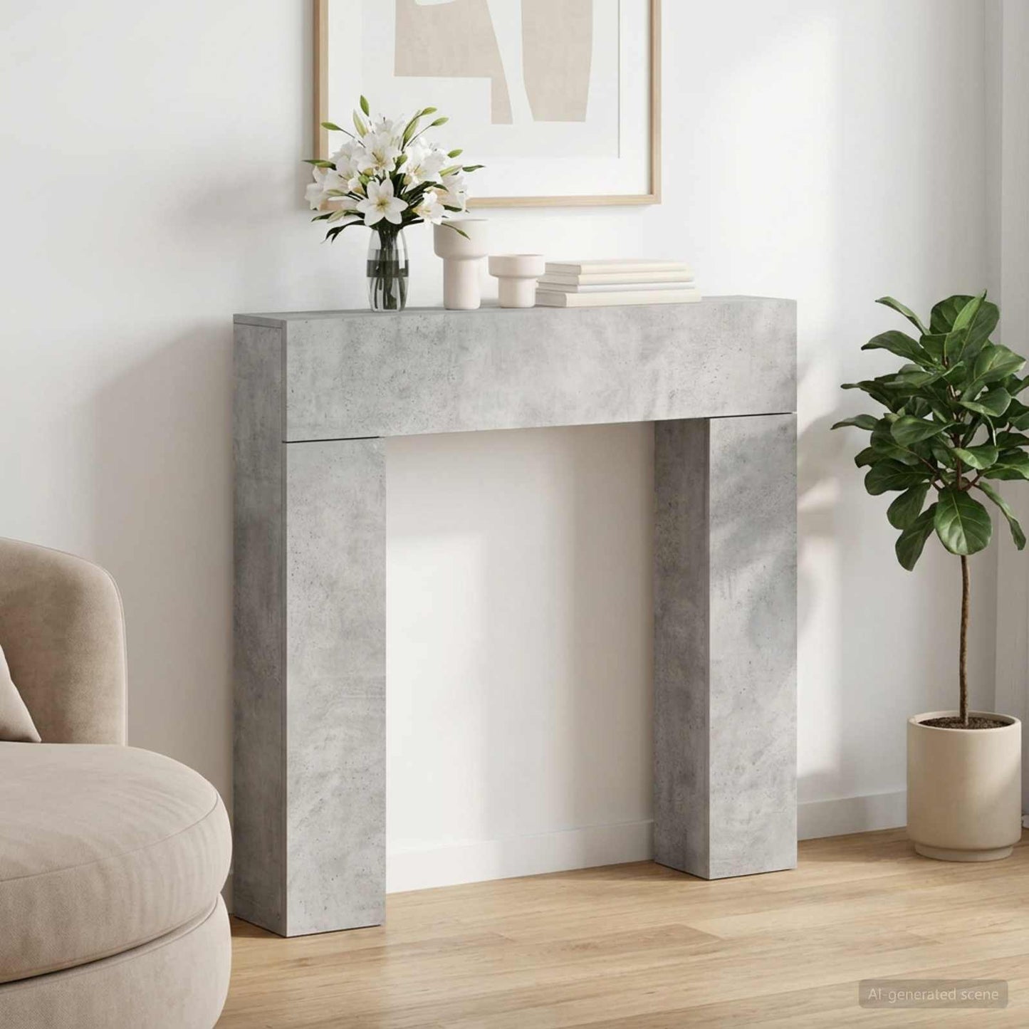 Peisramme Betonggrå 102 x 18 x 100,5 cm Konstruert tre