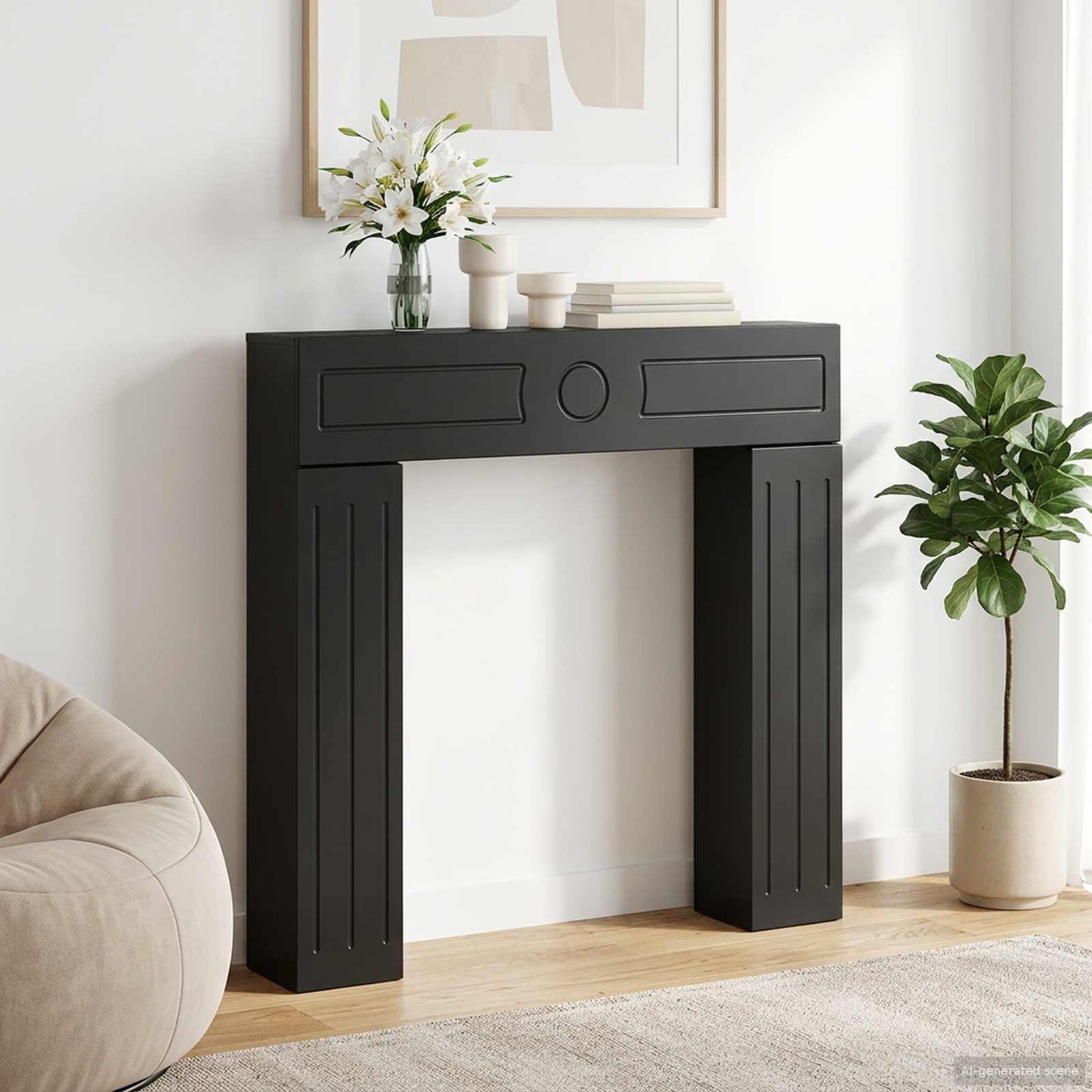 Peisramme Svart 102 x 18 x 100,5 cm Konstruert tre