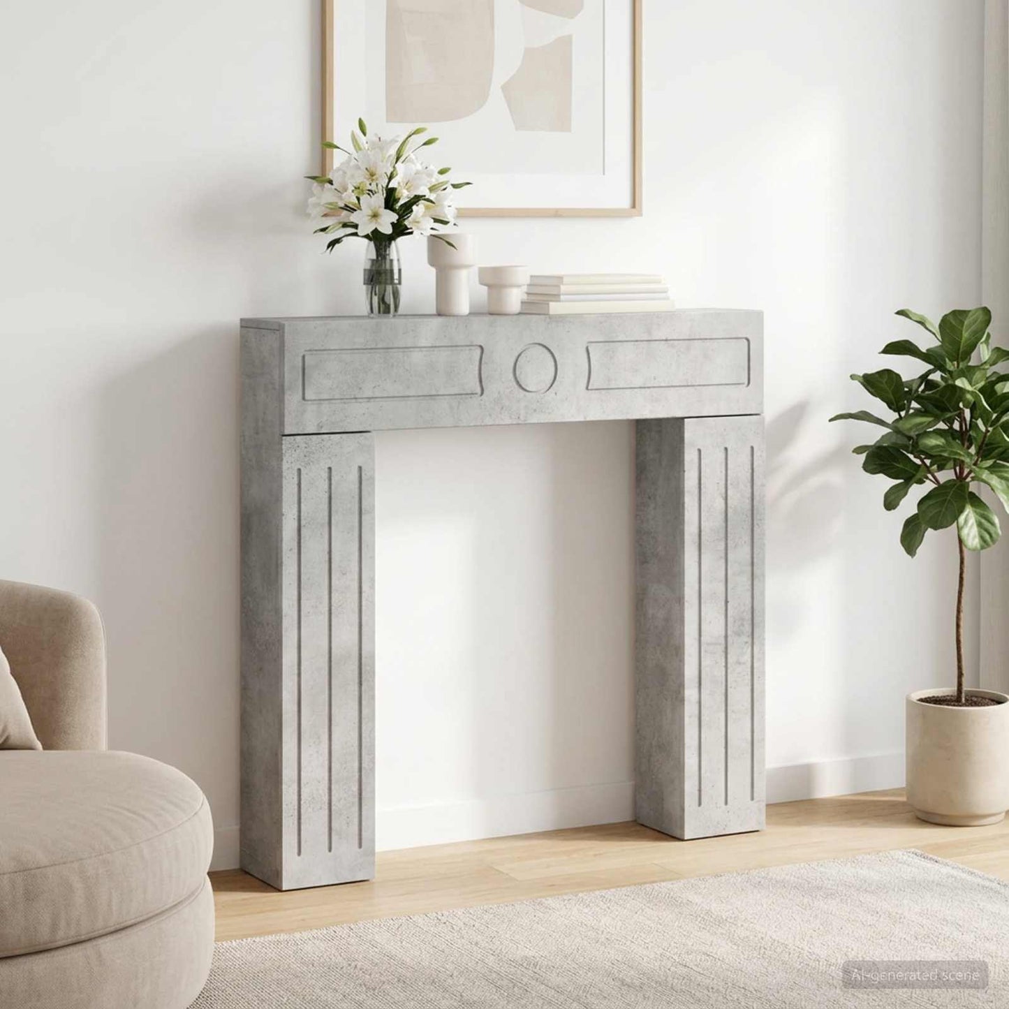 Peisramme Betonggrå 102 x 18 x 100,5 cm Konstruert tre
