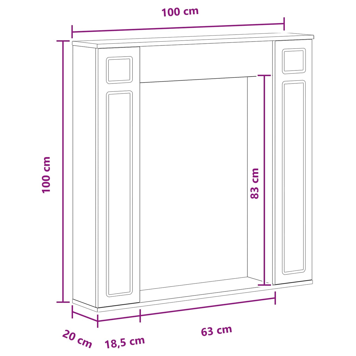 Peisramme Hvit 100 x 20 x 100 cm Konstruert tre