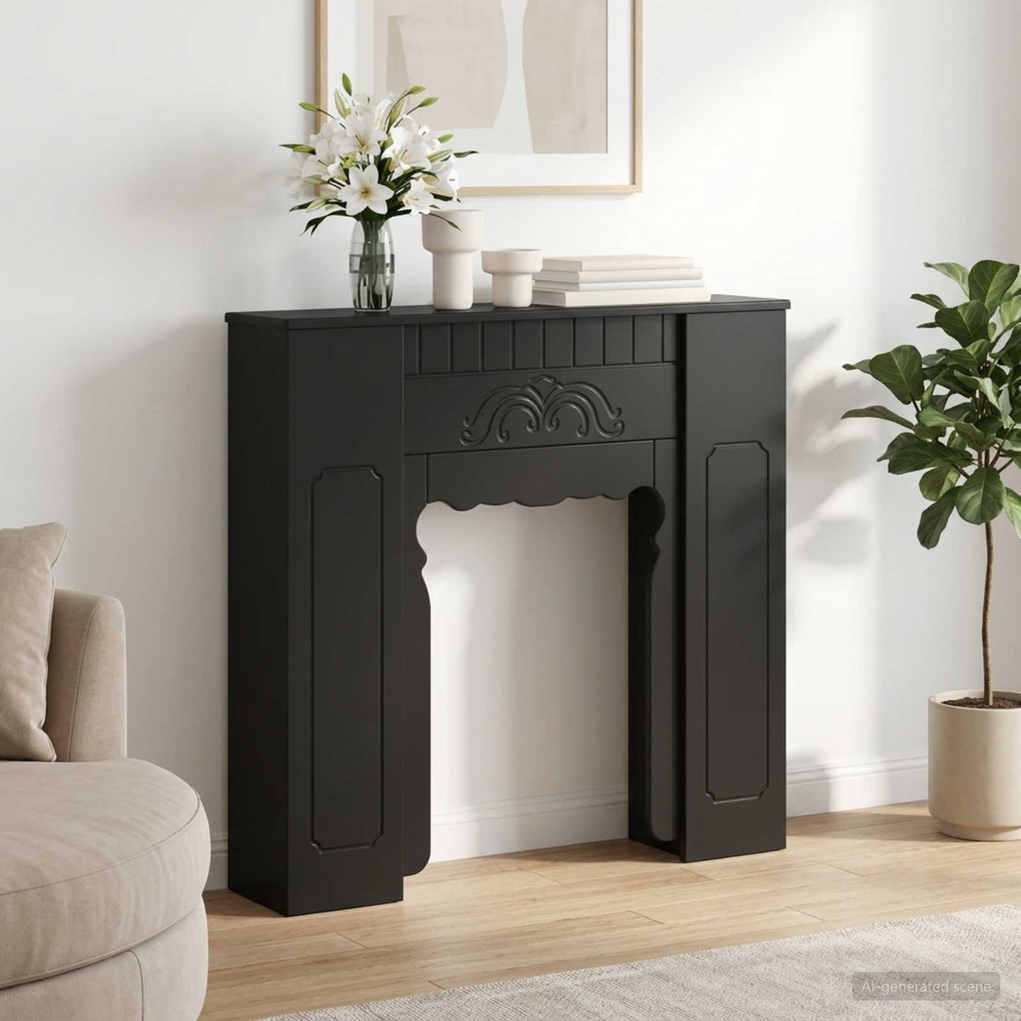 Peisramme Svart 93 x 20 x 89 cm Konstruert tre