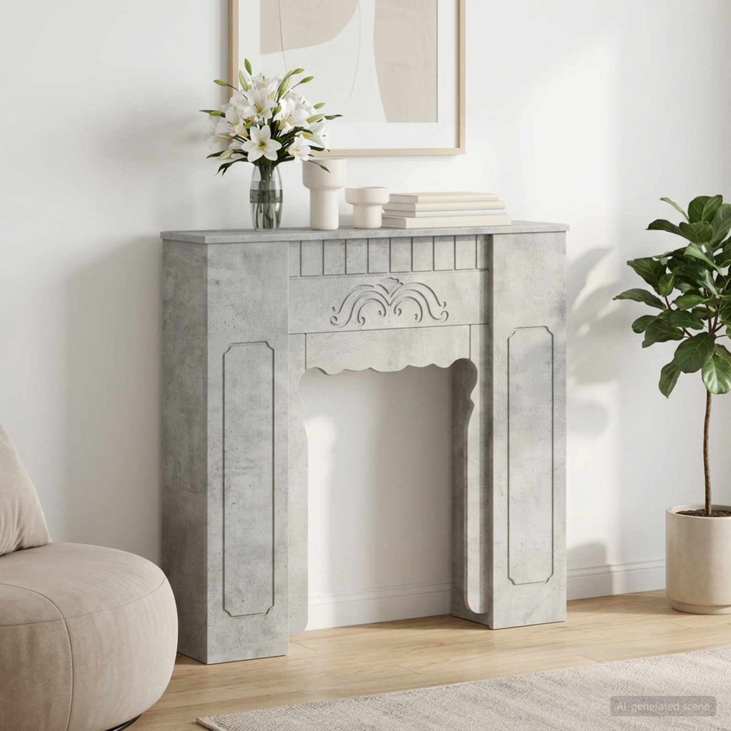 Peisramme Betonggrå 93 x 20 x 89 cm Konstruert tre