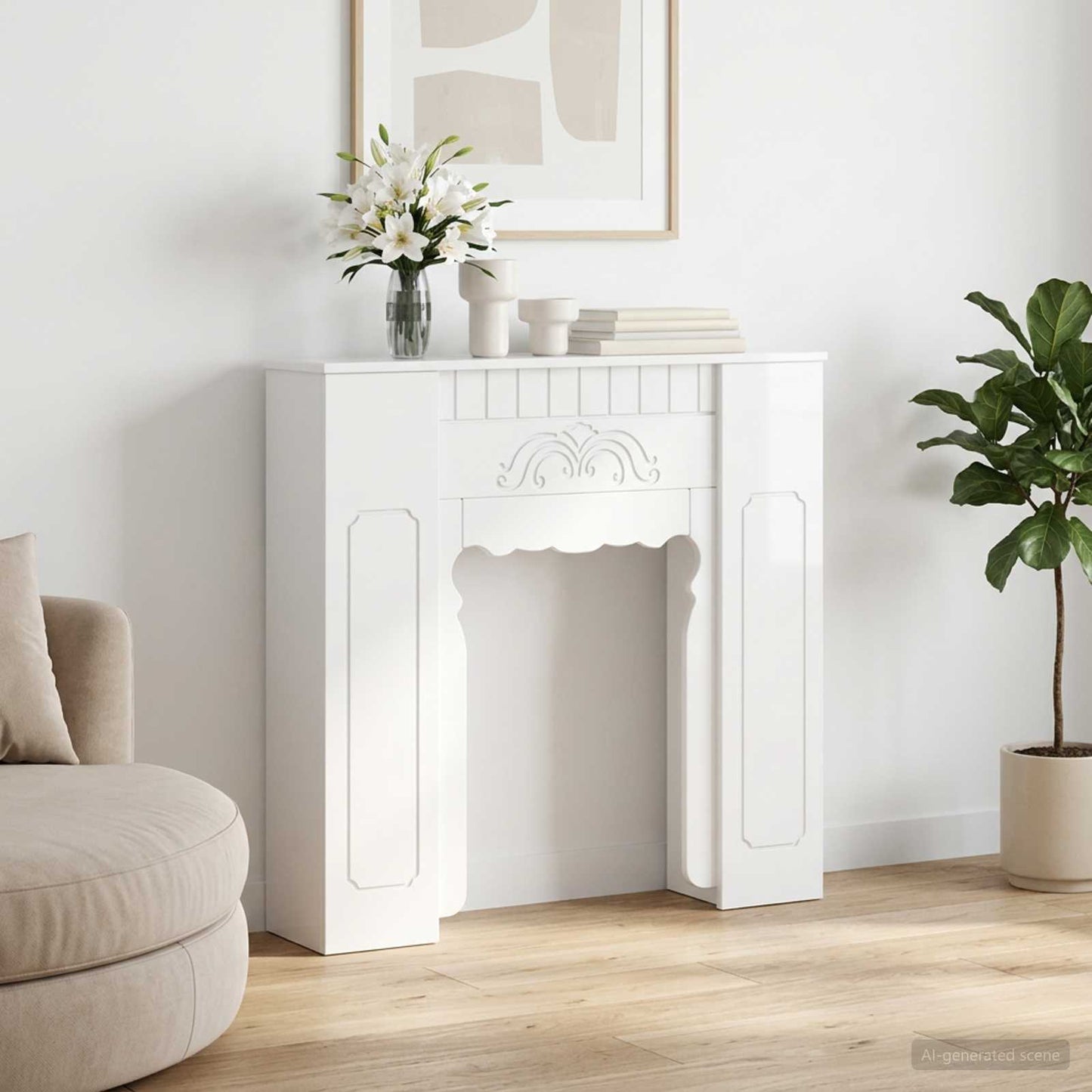 Peisramme Høgglans hvit 93 x 20 x 89 cm Konstruert tre