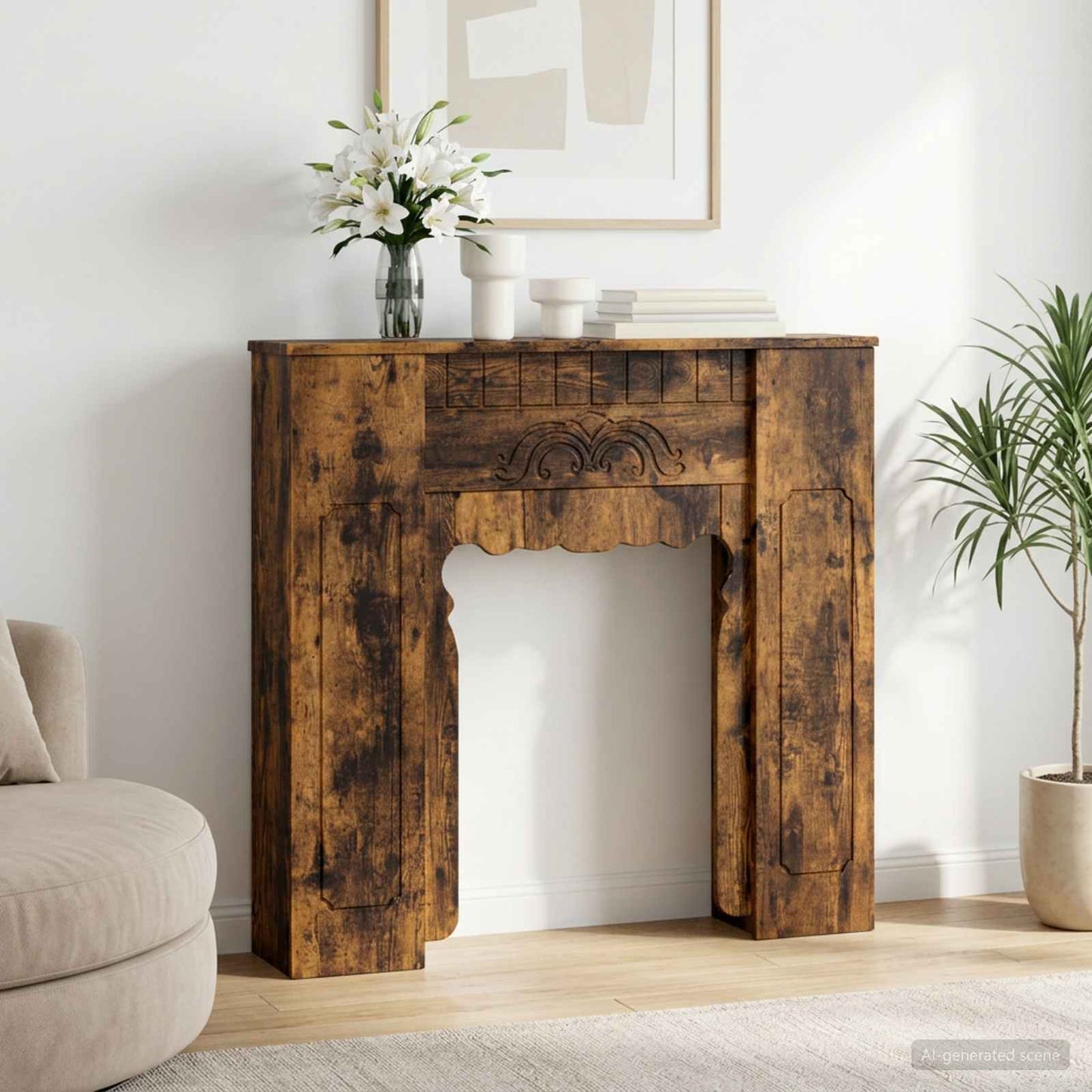 Peisramme Røkt Eik 93 x 20 x 89 cm Konstruert tre