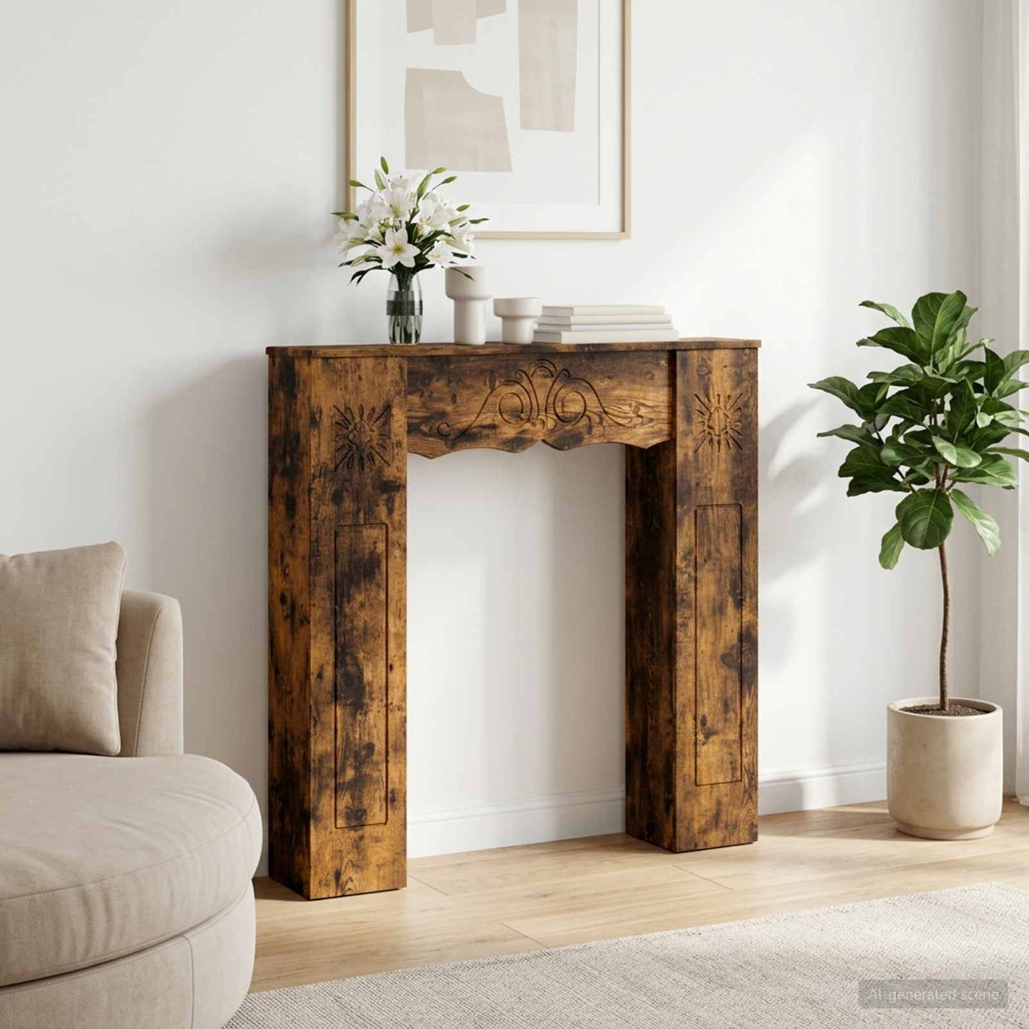 Peisramme Røkt Eik 102 x 20 x 102 cm Konstruert tre