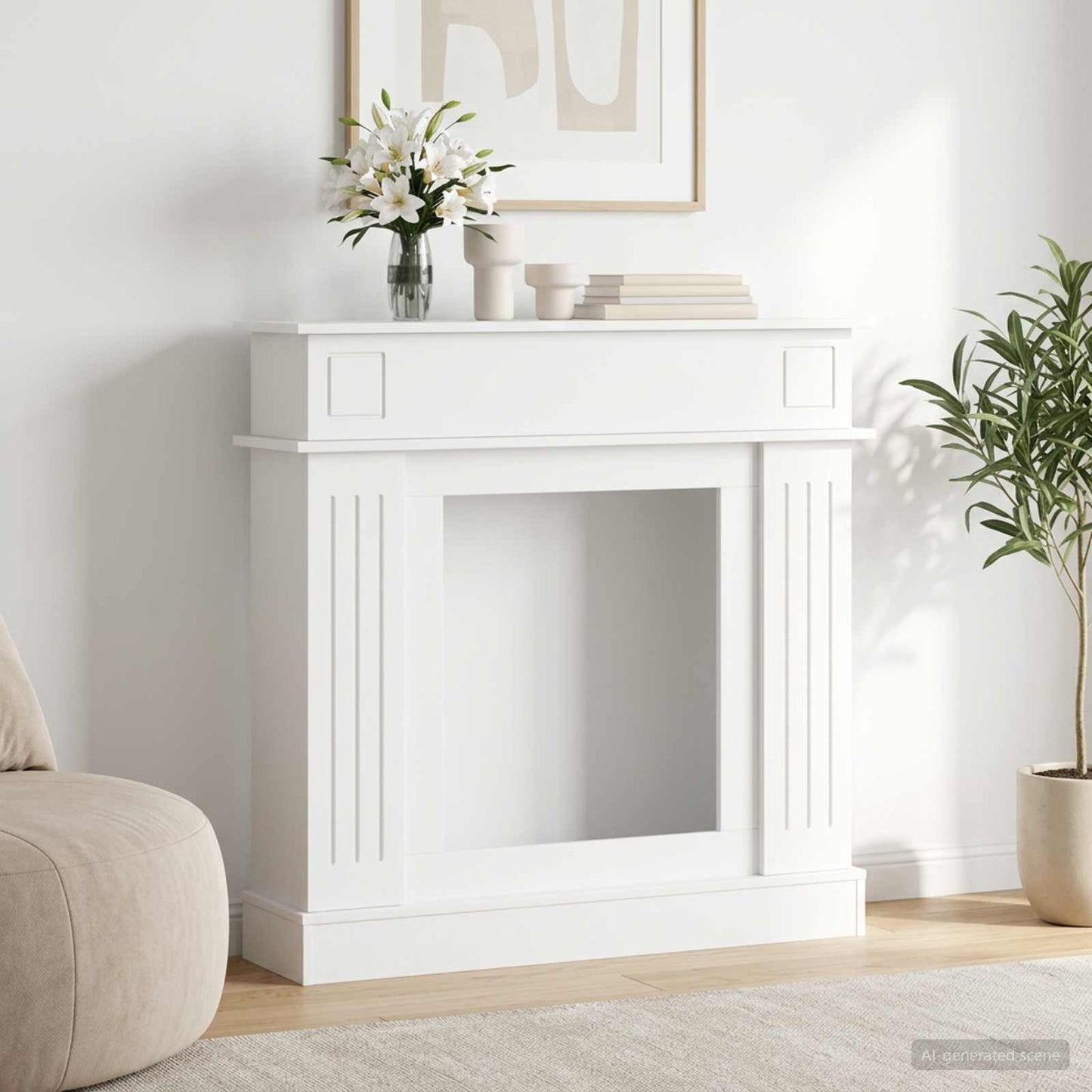 Peisramme Hvit 102 x 26 x 100 cm Konstruert tre