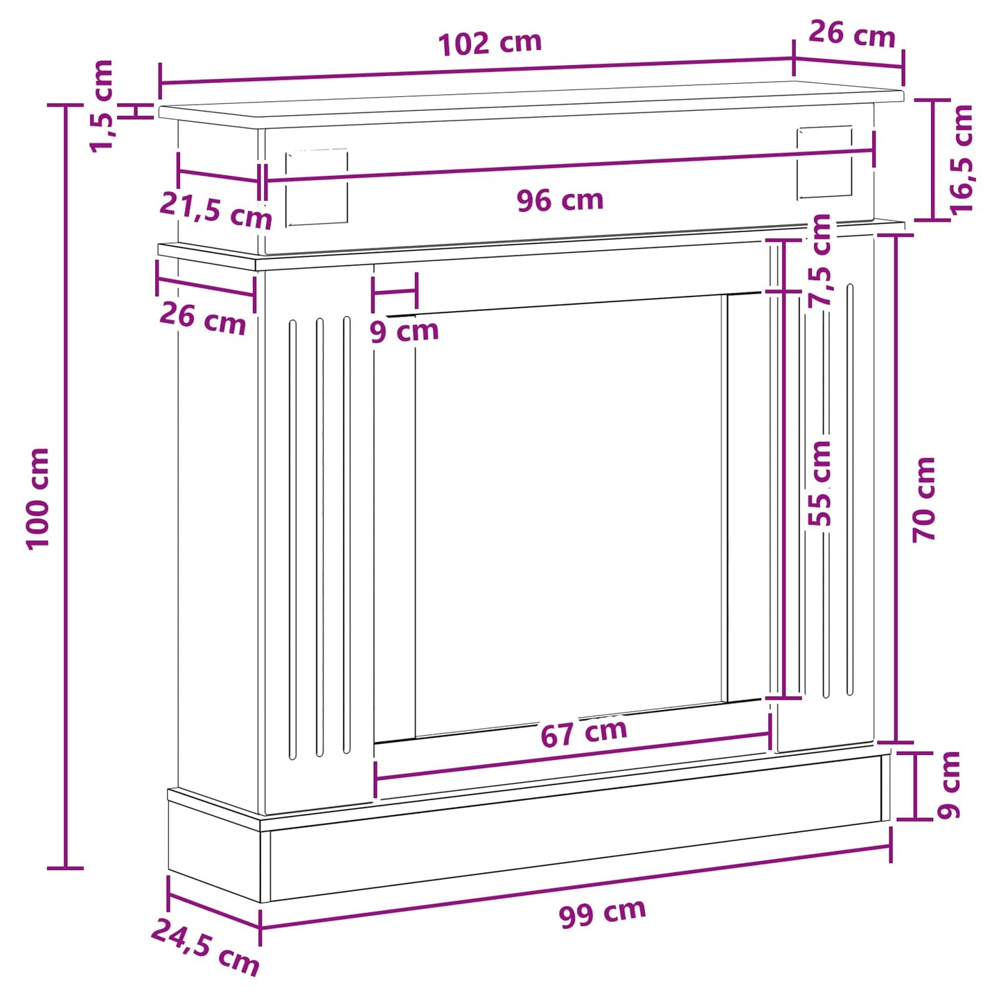 Peisramme Hvit 102 x 26 x 100 cm Konstruert tre