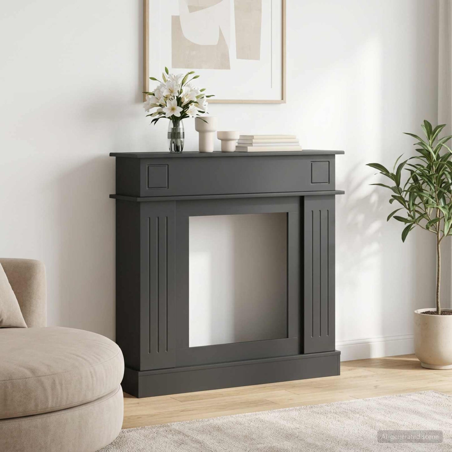 Peisramme Svart 102 x 26 x 100 cm Konstruert tre