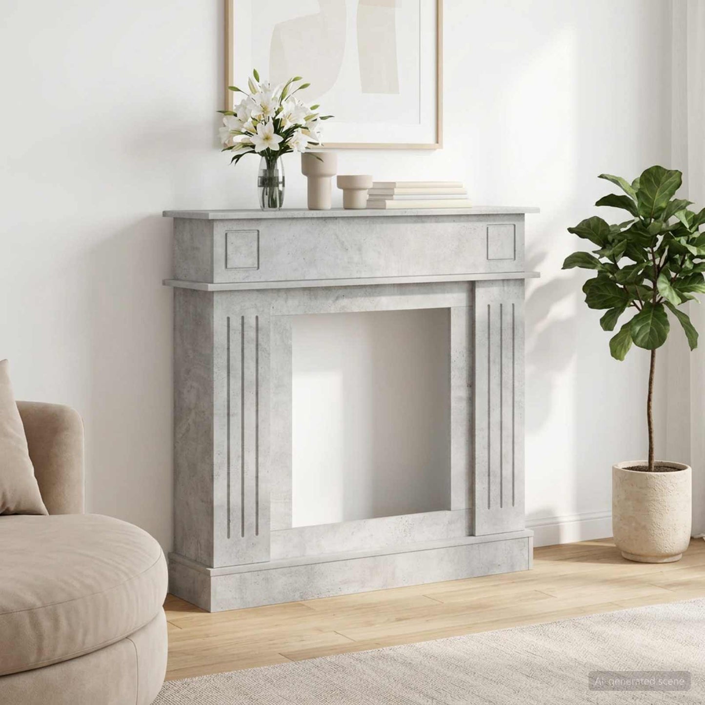 Peisramme Betonggrå 102 x 26 x 100 cm Konstruert tre