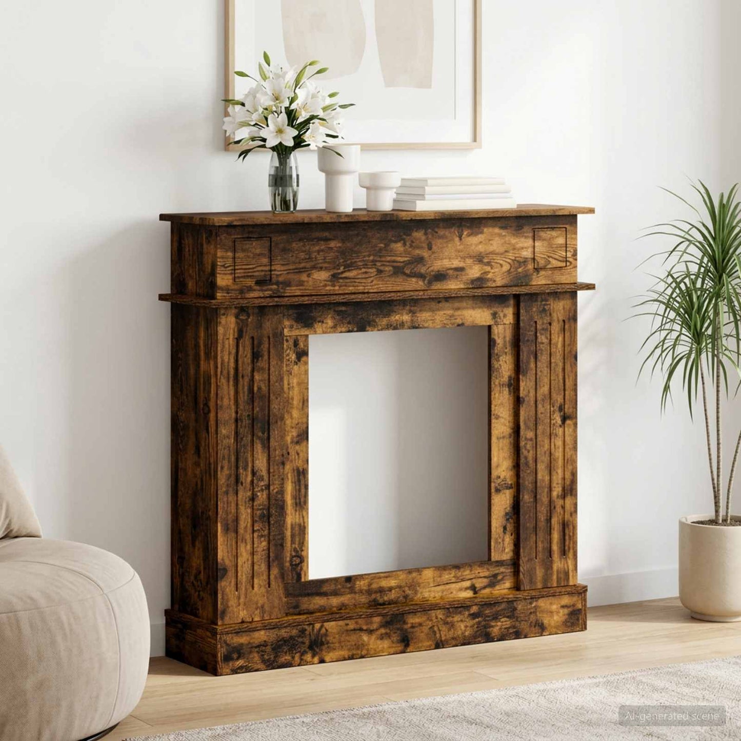 Peisramme Røkt Eik 102 x 26 x 100 cm Konstruert tre