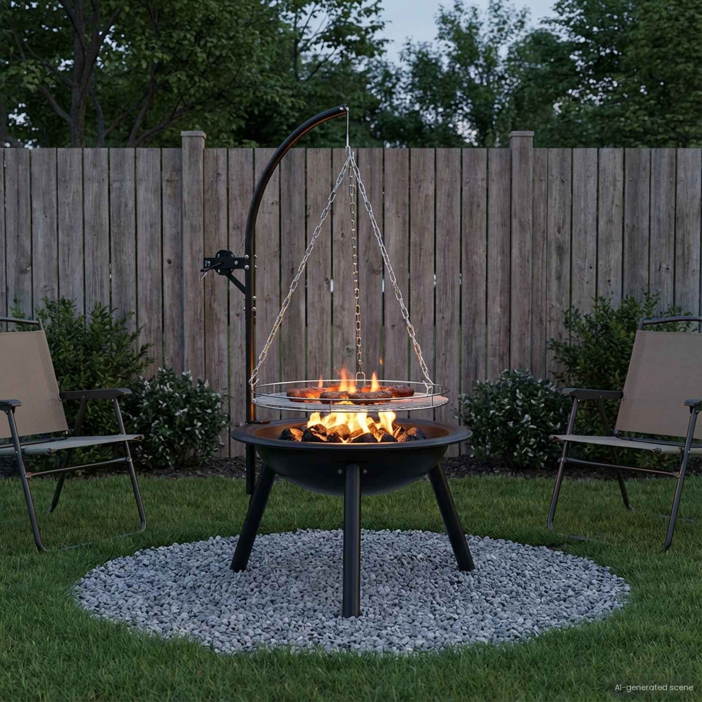 Ildsted med justerbar grillrist ⌀55,5 x 107,5 cm Stål Svart