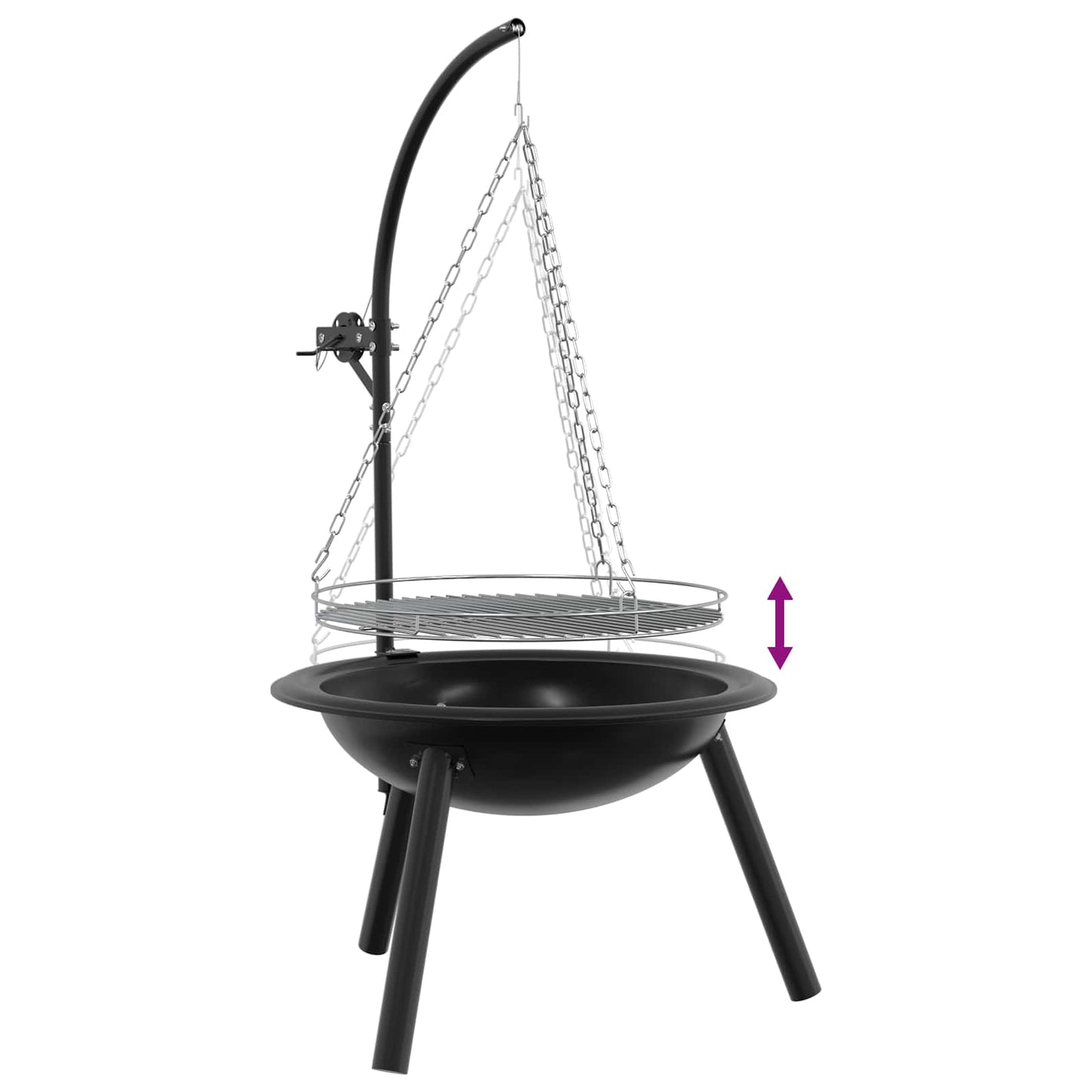 Ildsted med justerbar grillrist ⌀55,5 x 107,5 cm Stål Svart