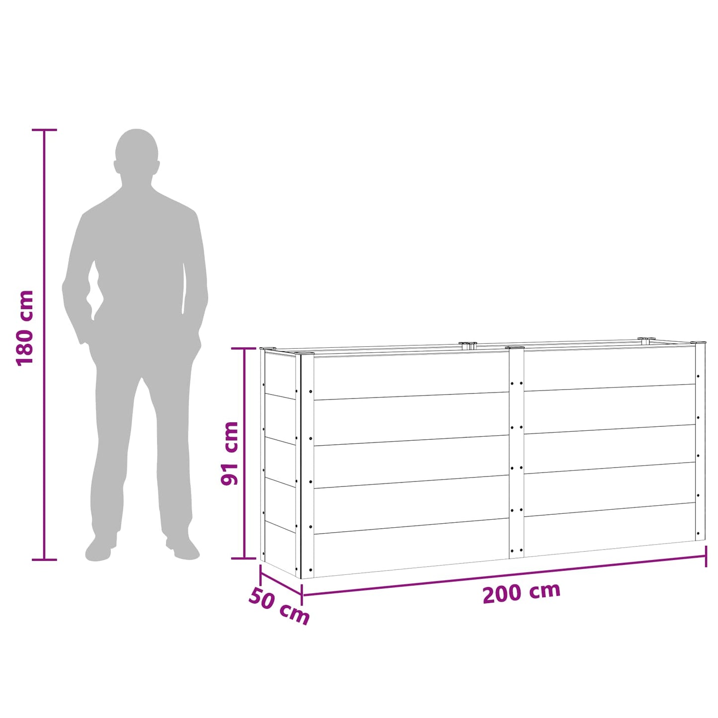 Høybed Svart 200 x 50 x 91 cm