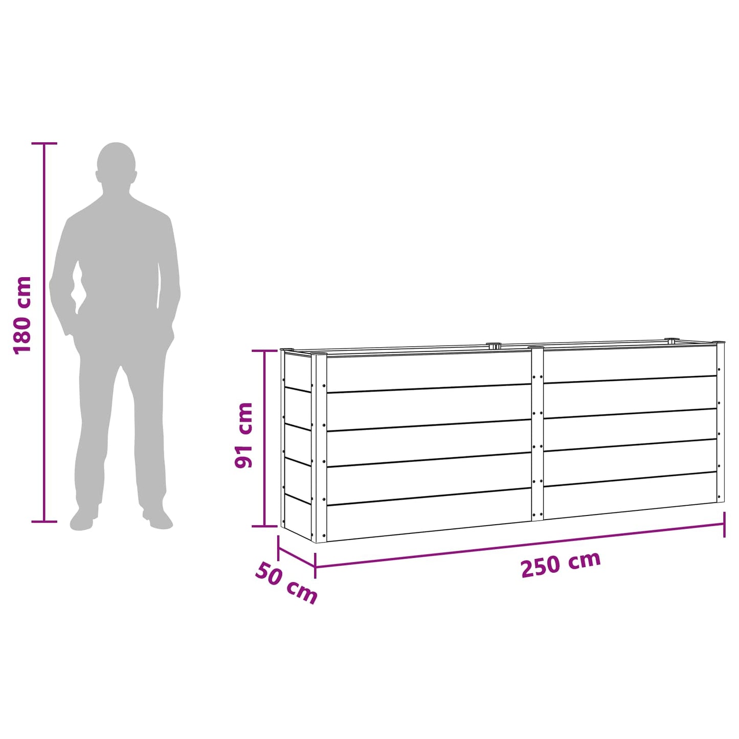 Høybed Svart 250 x 50 x 91 cm