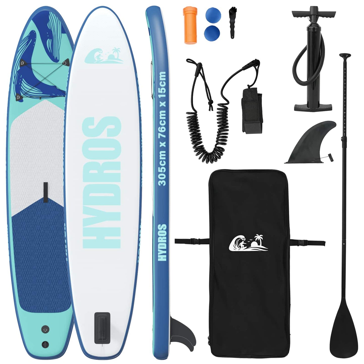 Oppblåsbar Stand Up Paddle Board HYDROS 305 x 76 x 15 cm Turkis