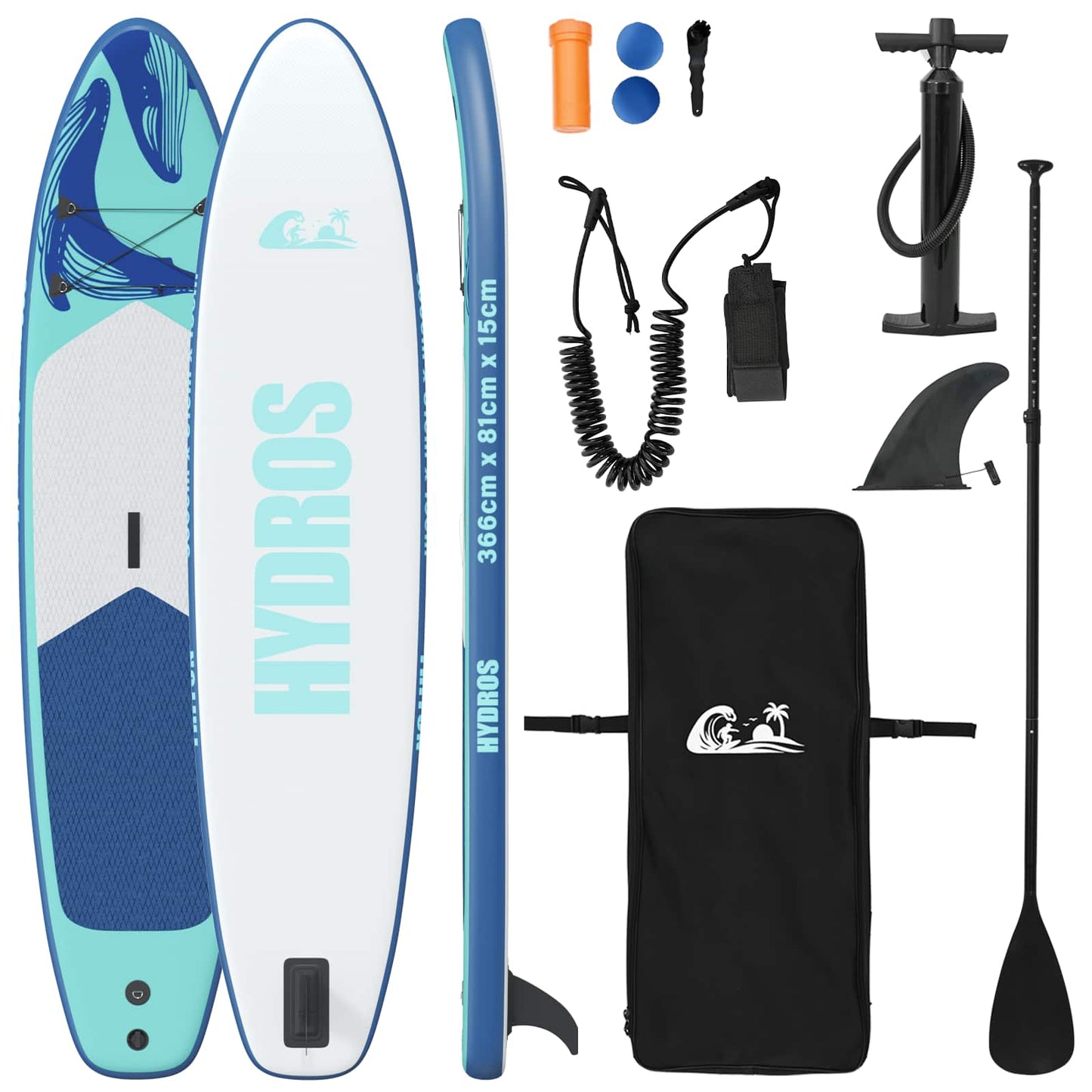Oppblåsbar Stand Up Paddle Board HYDROS 366 x 81 x 15 cm Turkis