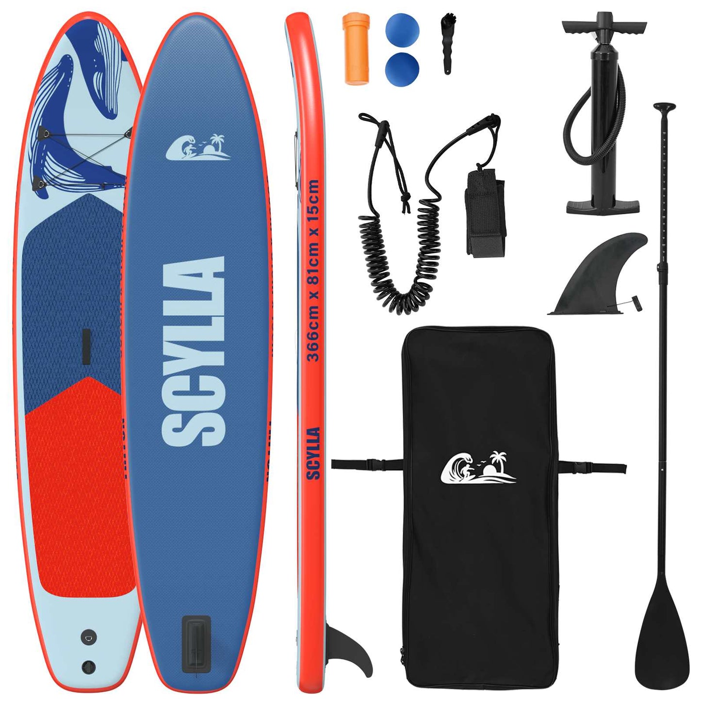 Oppblåsbar Stand Up Paddle Board SCYLLA 366 x 81 x 15 cm Blå