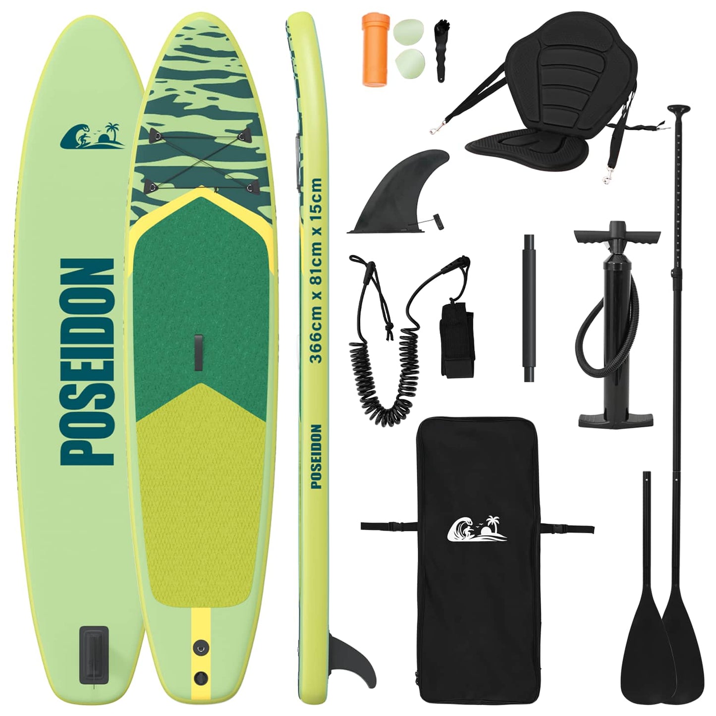 SUP-brett med sete 2-i-1 POSEIDON 366 x 81 x 15 cm Grønn for