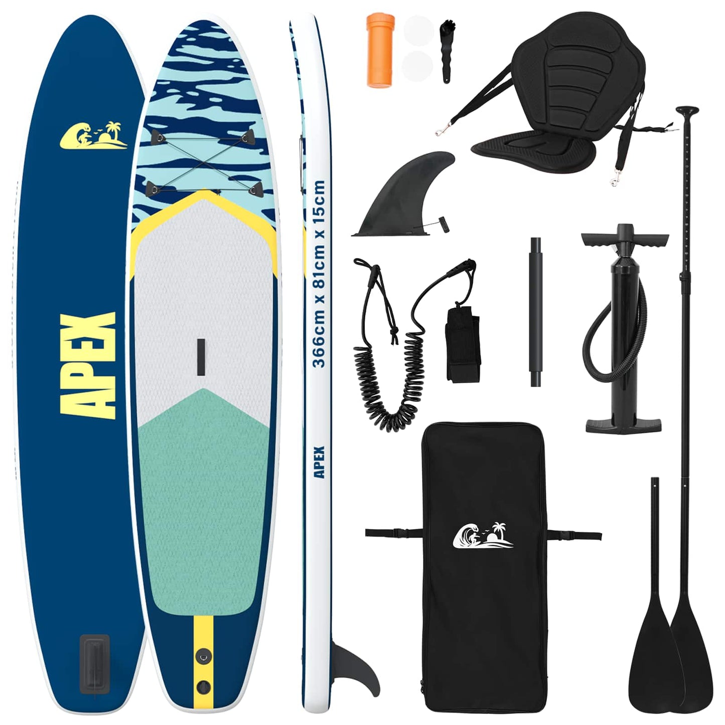 SUP-brett med sete 2-i-1 APEX 366 x 81 x 15 cm Blå for