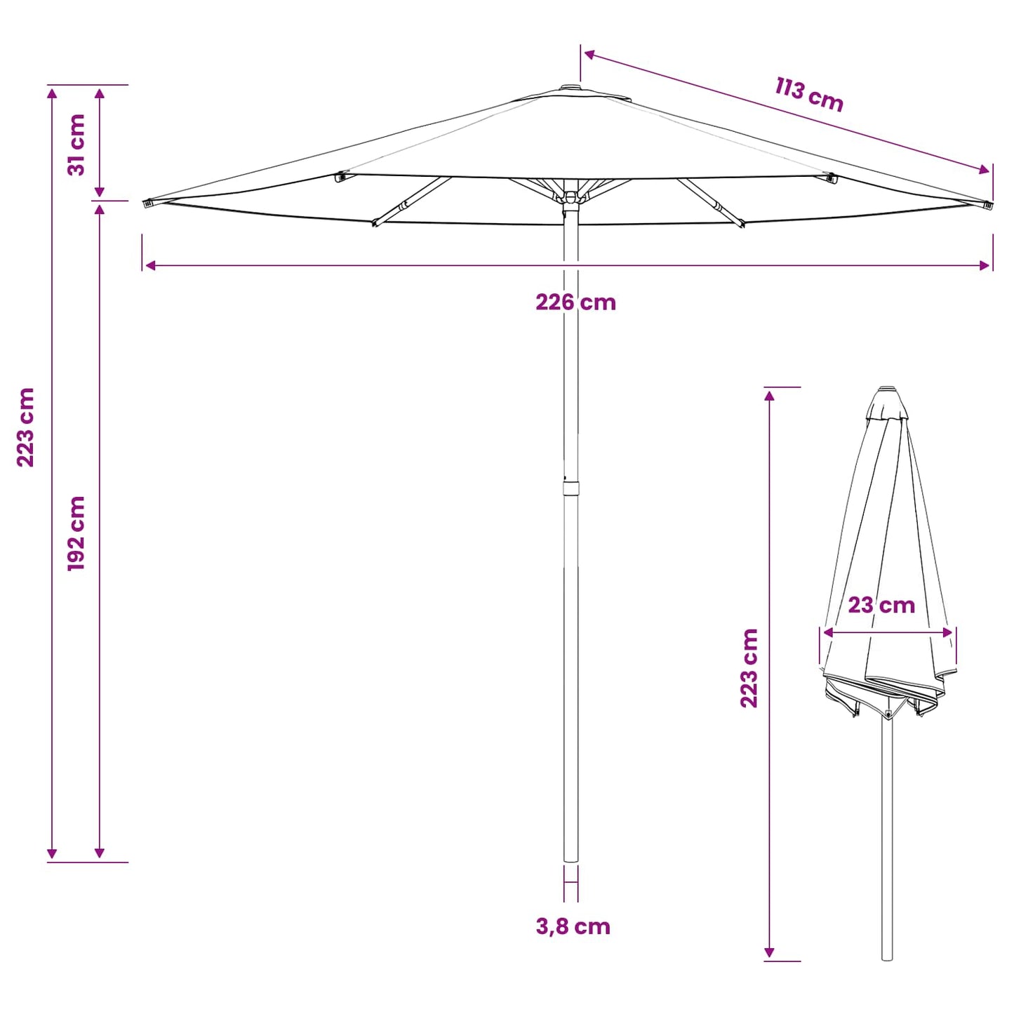 Hageparasol 230 x 230 cm Polyester Rektangulær Gråbrun