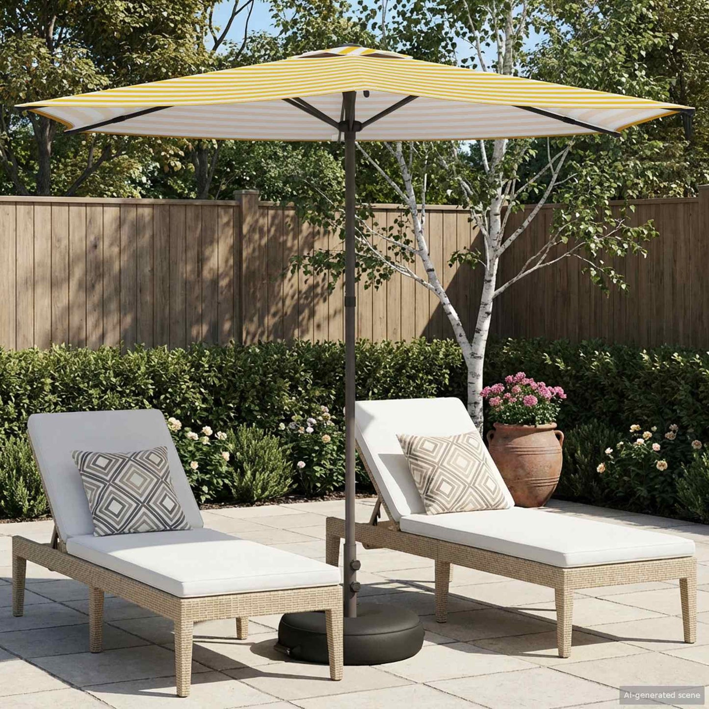 Hageparasol 270 x 270 cm Polyester Rektangulær Gul og hvit
