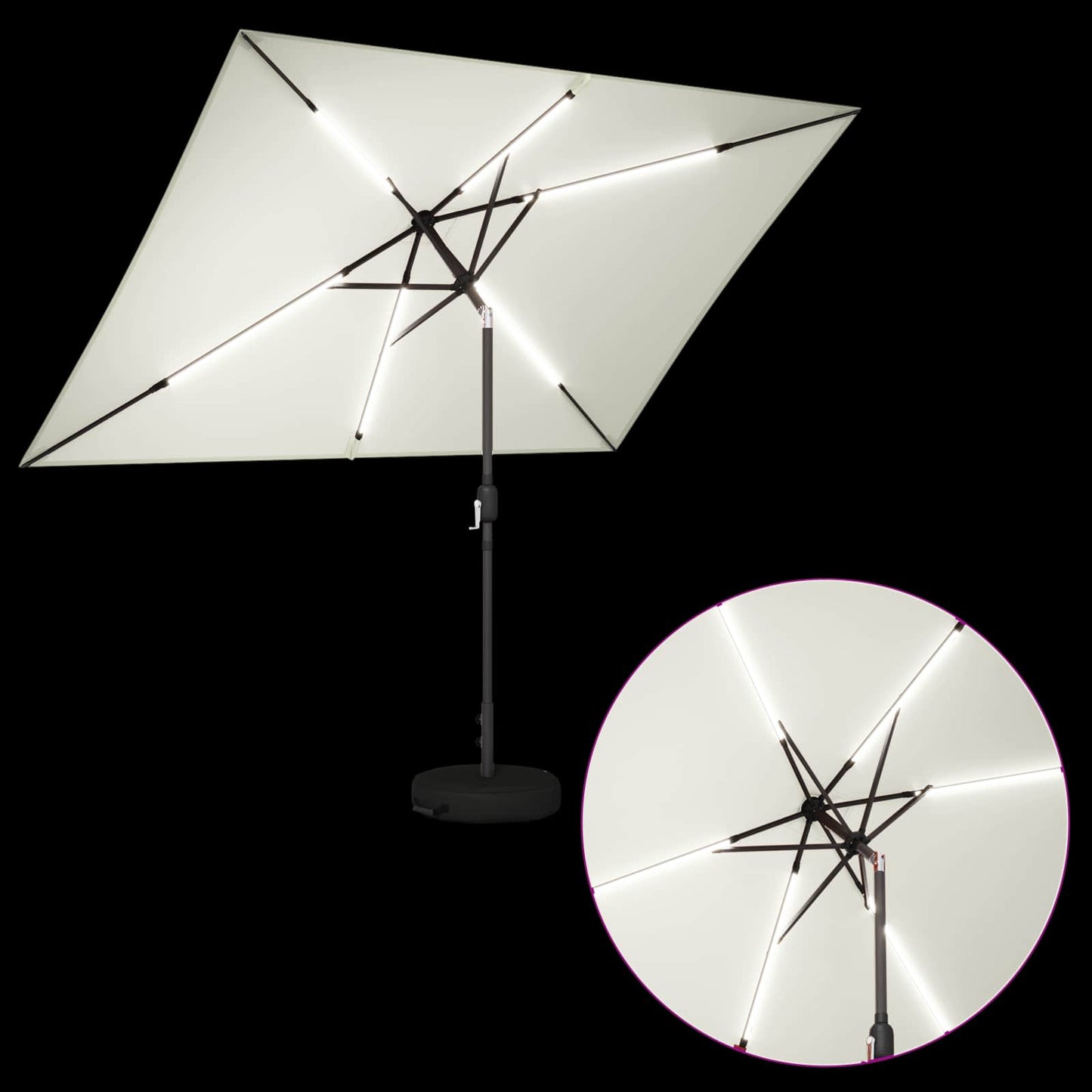 Hageparasoll med LED-lamper 200 x 300 cm Polyester Krem
