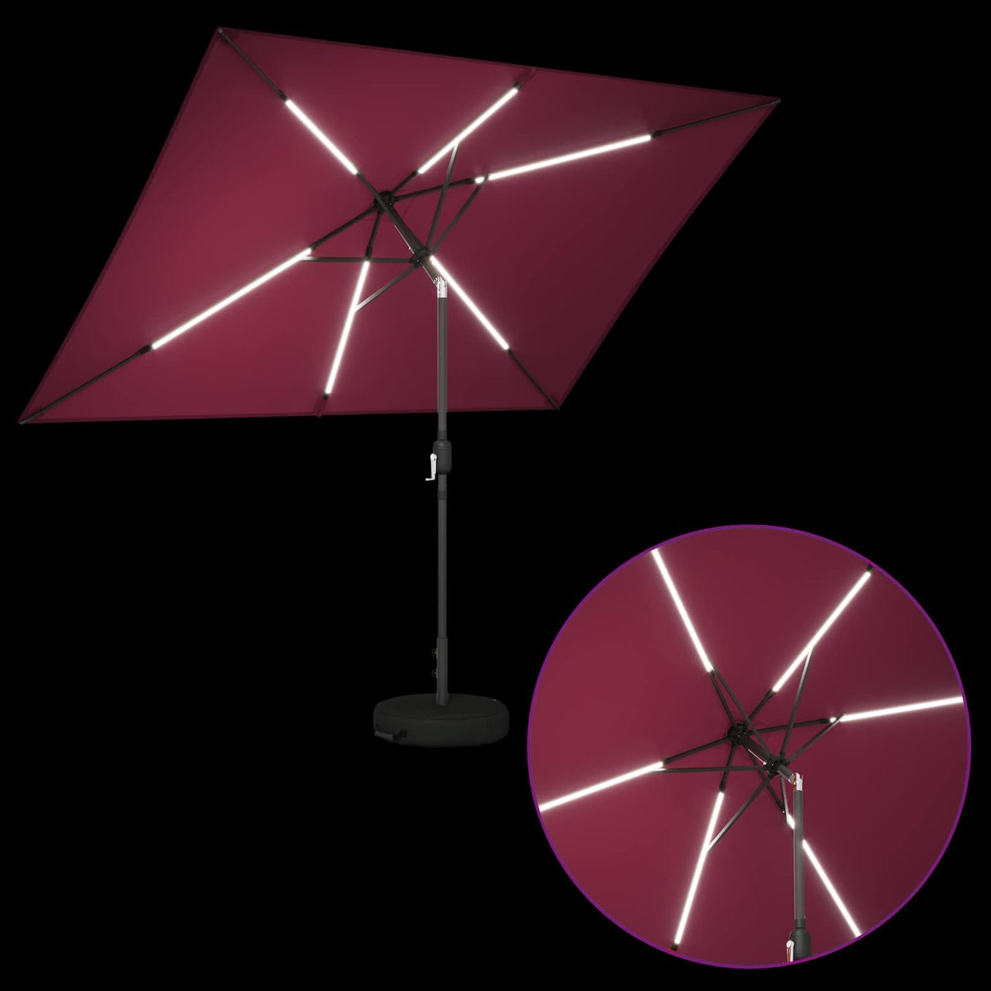 Hageparasoll med LED-lamper 200 x 300 cm Polyester Bordeaux Rød