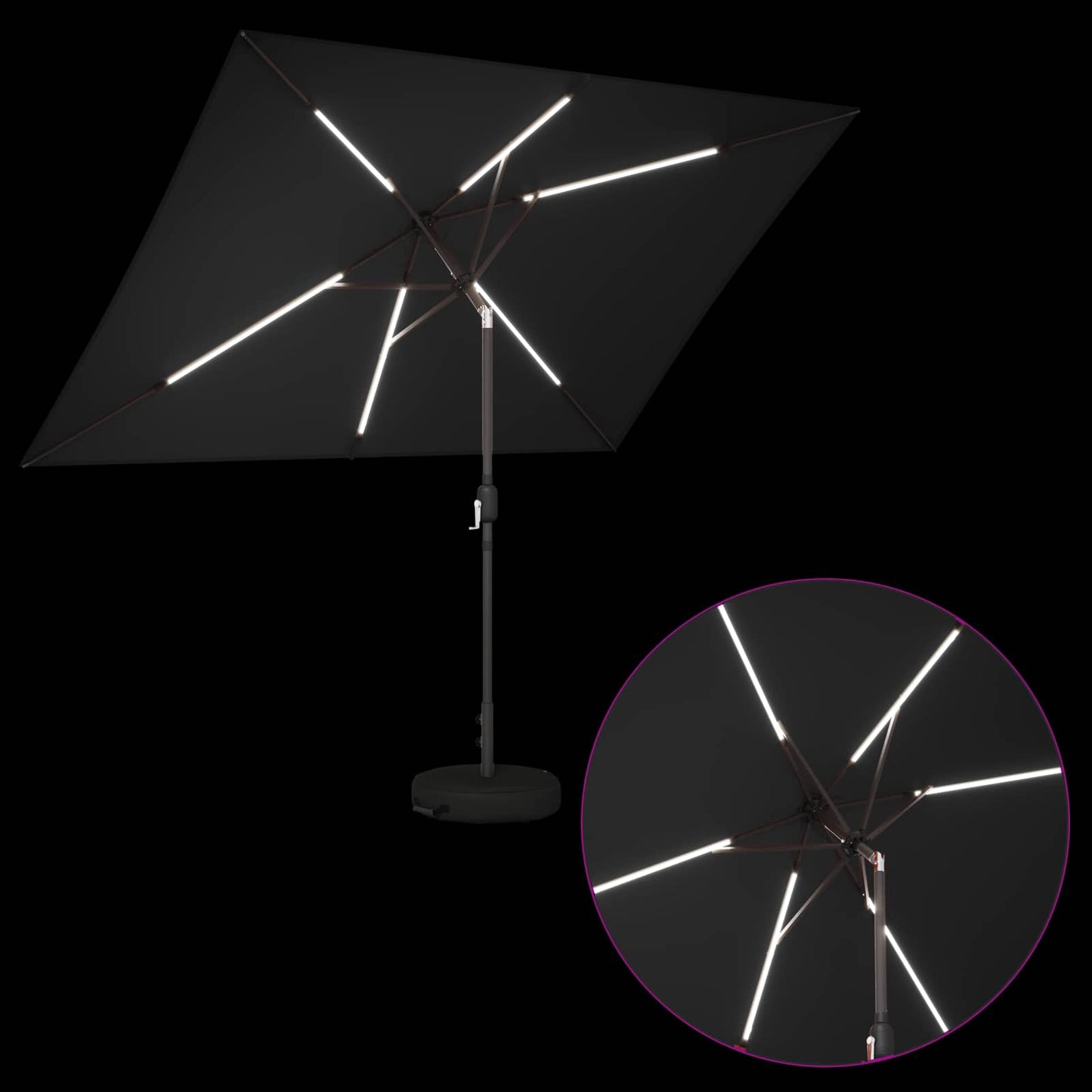 Hageparasoll med LED-lamper 200 x 300 cm Polyester Svart